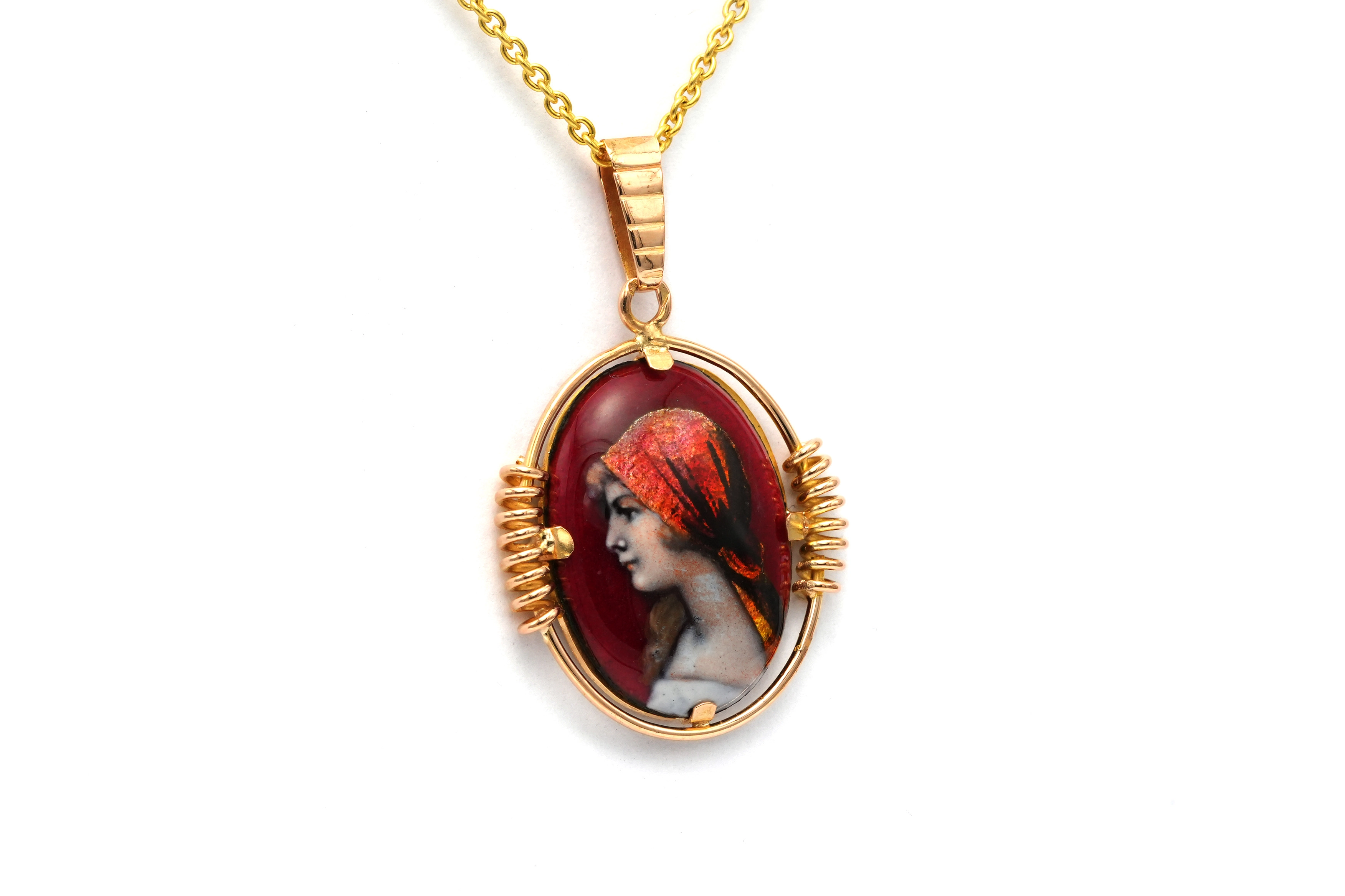 Pendentif Art Déco en or jaune 9 carats émail de Limoges - - 3