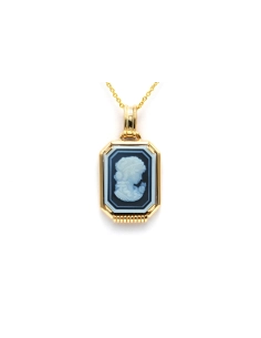 Pendentif Années 50 en or jaune 18 carats serti d'une camée en agate - - 1