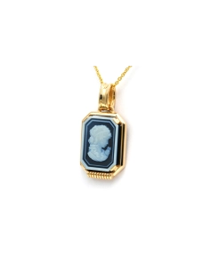 Pendentif Années 50 en or jaune 18 carats serti d'une camée en agate - - 2
