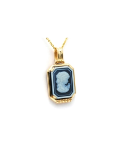 Pendentif Années 50 en or jaune 18 carats serti d'une camée en agate - - 3