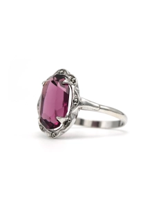 Bague Art Déco en argent sertie d'un saphir synthétique et de marcassites - 2