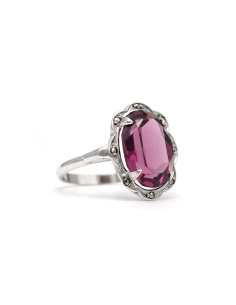 Bague Art Déco en argent sertie d'un saphir synthétique et de marcassites - 5