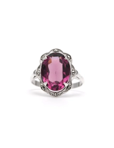 Bague Art Déco en argent sertie d'un saphir synthétique et de marcassites - 6