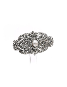 Broche Art Déco en argent 935 sertie d'une perle et de marcassites - - 3