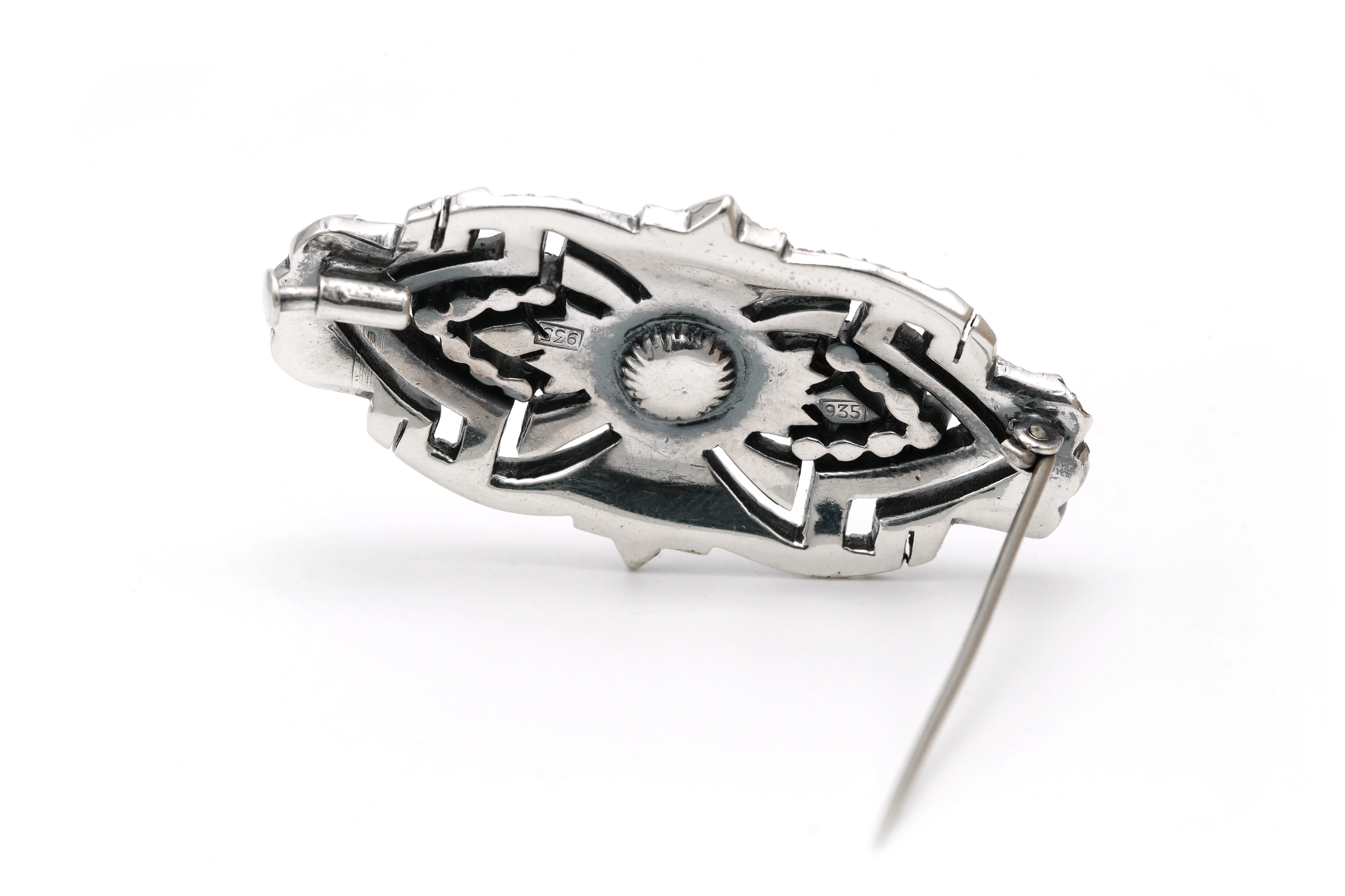 Broche Art Déco en argent 935 sertie d'une perle et de marcassites - - 7