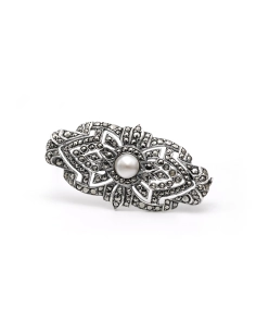 Broche Art Déco en argent 935 sertie d'une perle et de marcassites - - 4