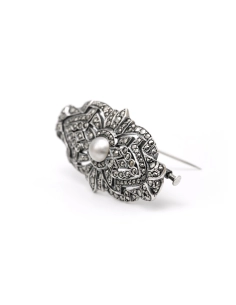 Broche Art Déco en argent 935 sertie d'une perle et de marcassites - - 5