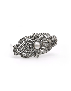 Broche Art Déco en argent 935 sertie d'une perle et de marcassites - - 6