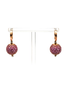 Boucles d'oreilles contemporaines en or rose 18 carats serties de saphirs roses et de diamants "taille" brillant (+-0.34ct) - 5