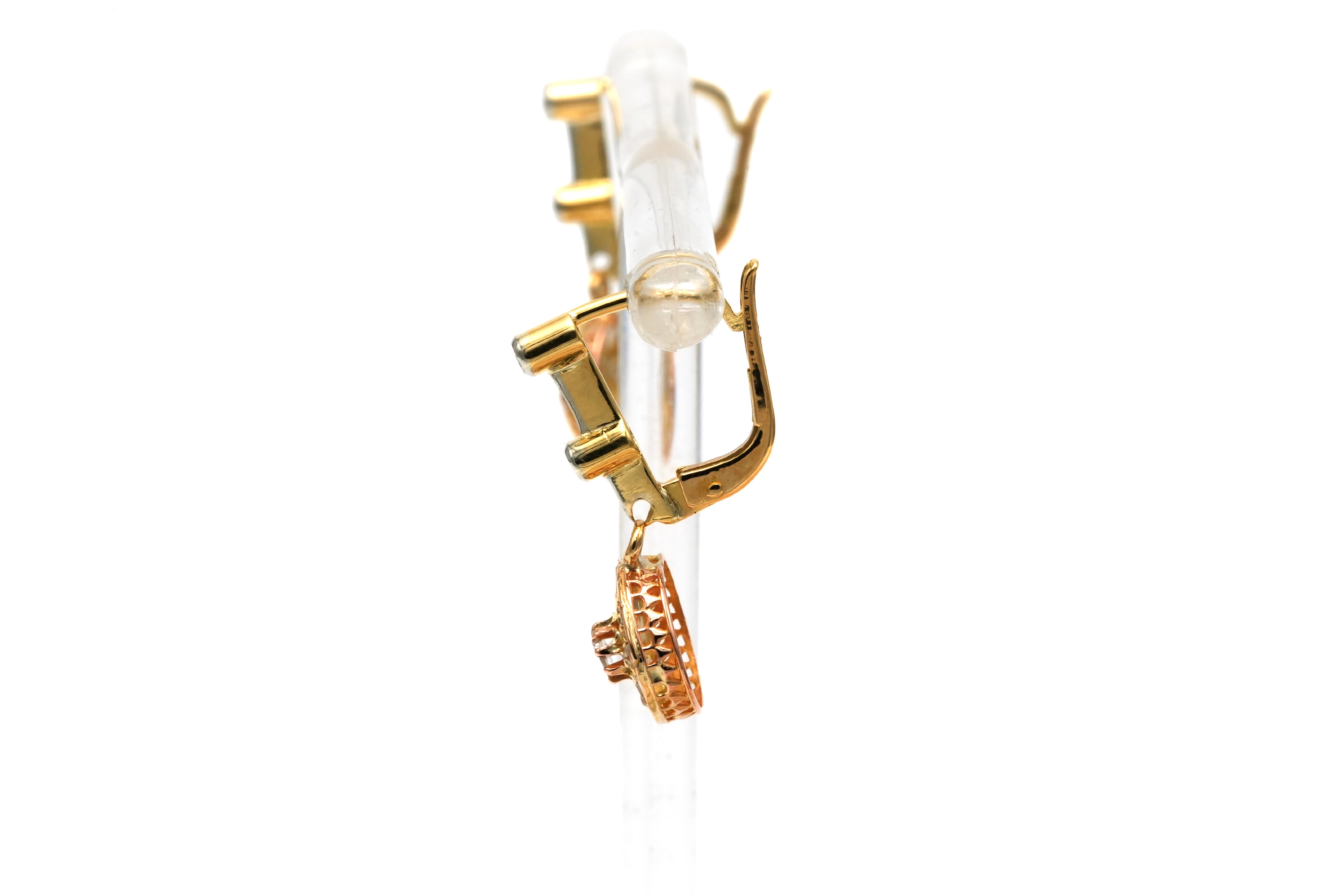 Boucles d'oreilles Art Déco en or jaune 18 carats serties de diamants "taille" rose - - 4