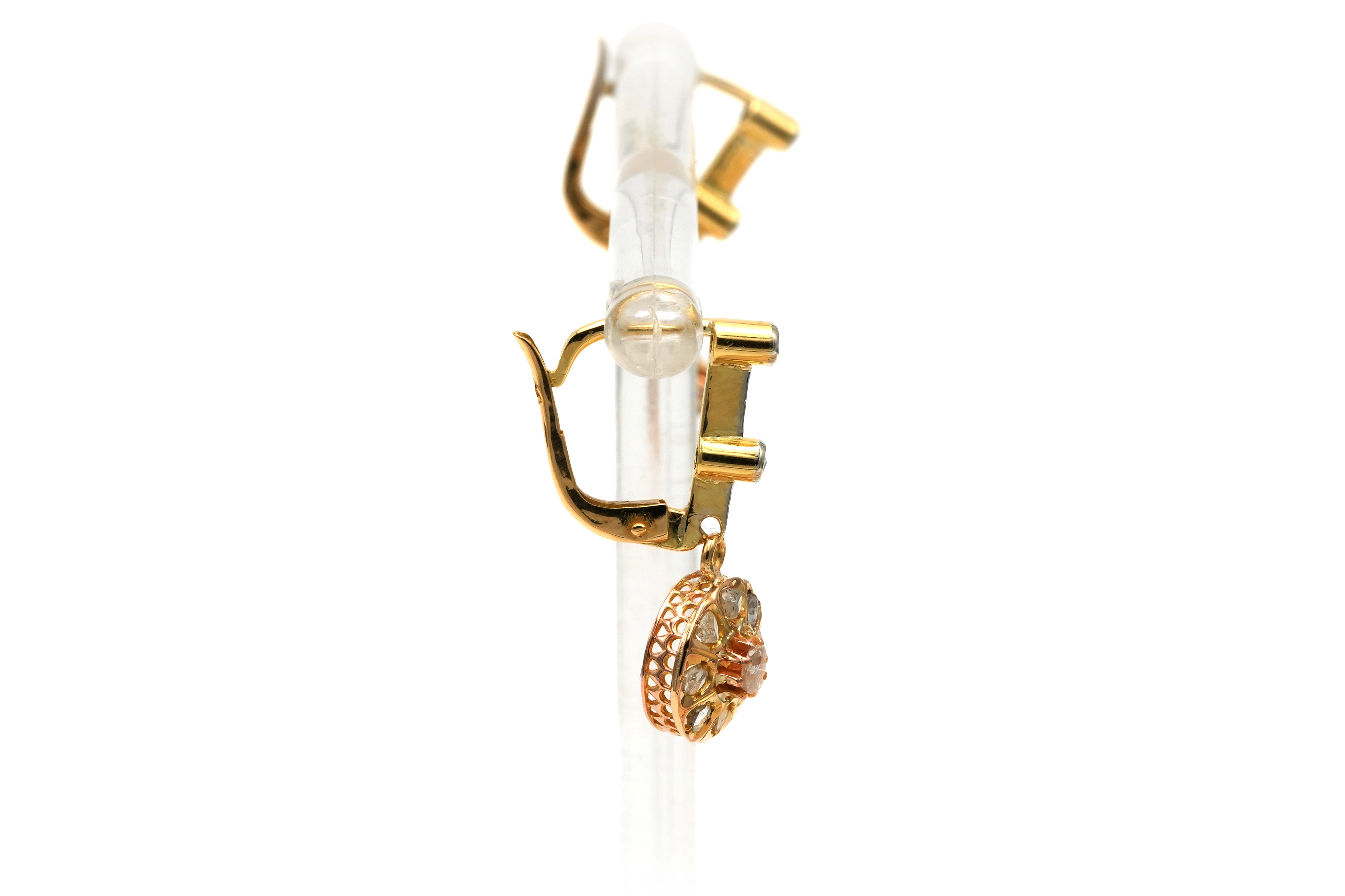 Boucles d'oreilles Art Déco en or jaune 18 carats serties de diamants "taille" rose - - 6