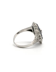 Bague Art Déco en or blanc 18 carats sertie de saphirs et d'un diamant "taille" brillant et de diamants "taille" rose - 5