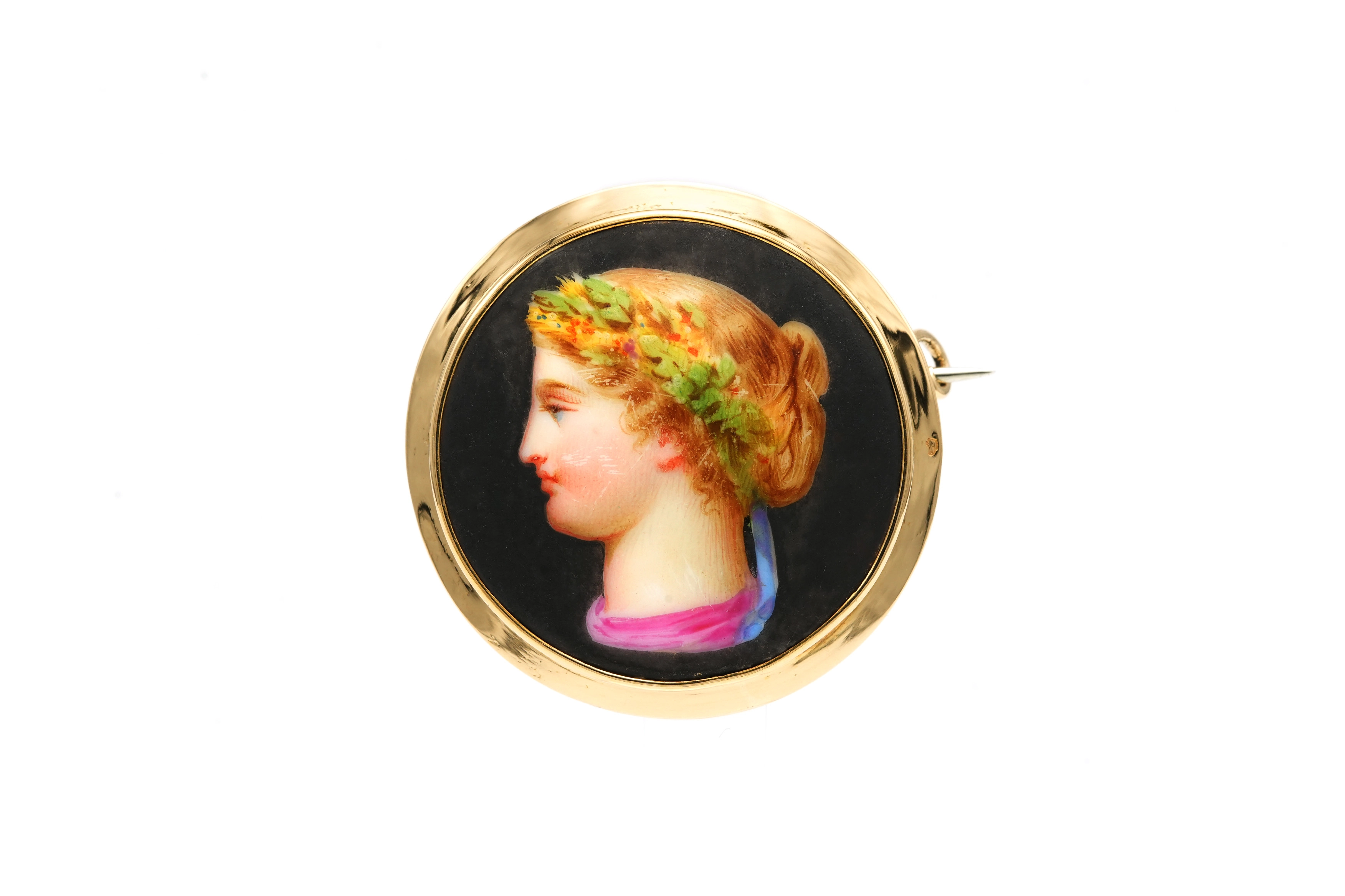 Broche Napoléon III en or jaune 18 carats sertie de porcelaine - 5