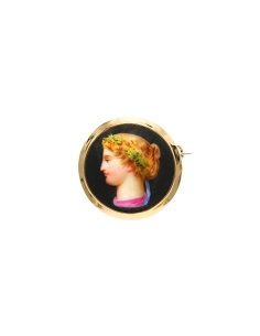 Broche Napoléon III en or jaune 18 carats sertie de porcelaine - 5