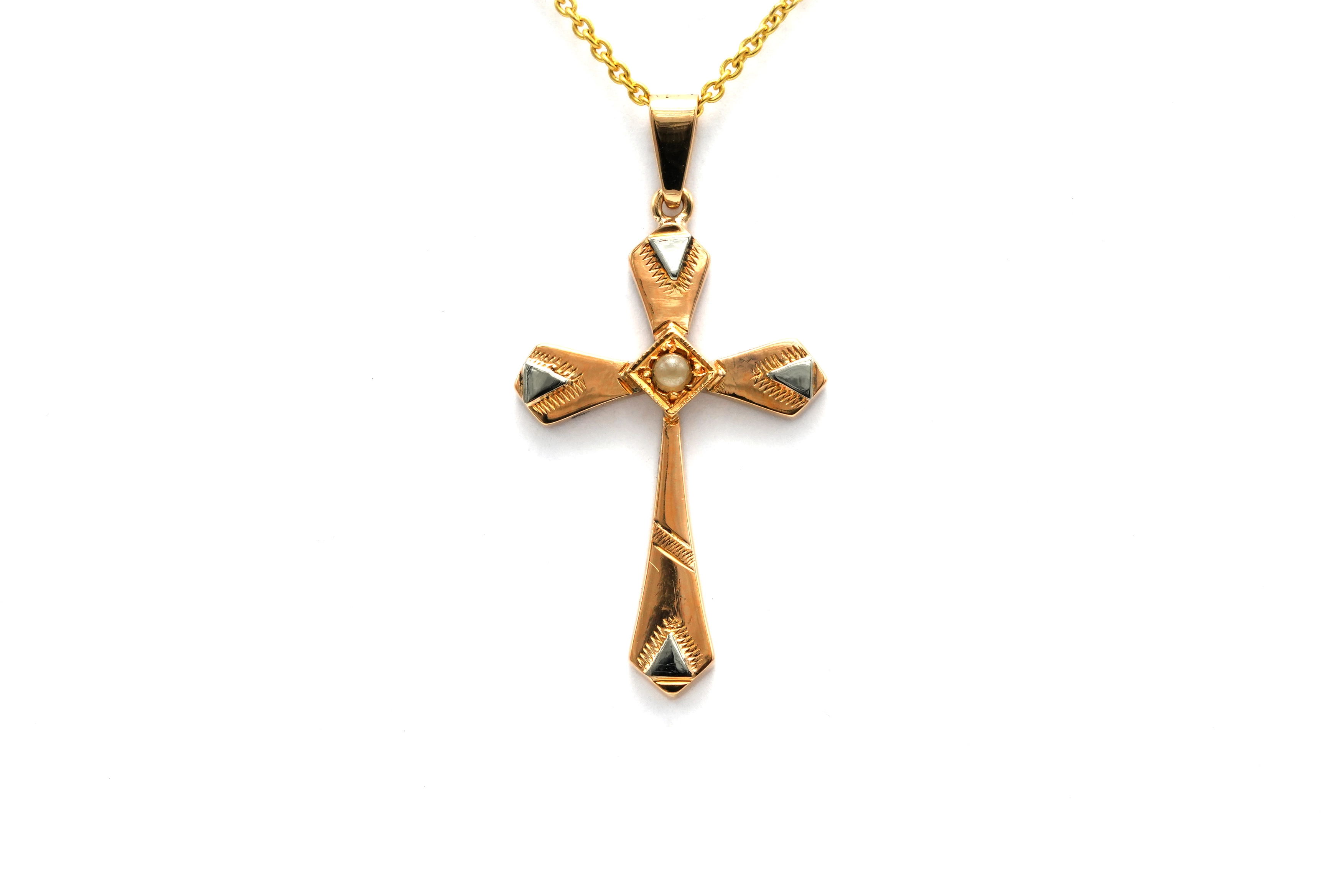 Pendentif Art Déco en or jaune et blanc 18 carats serti d'une perle - 1