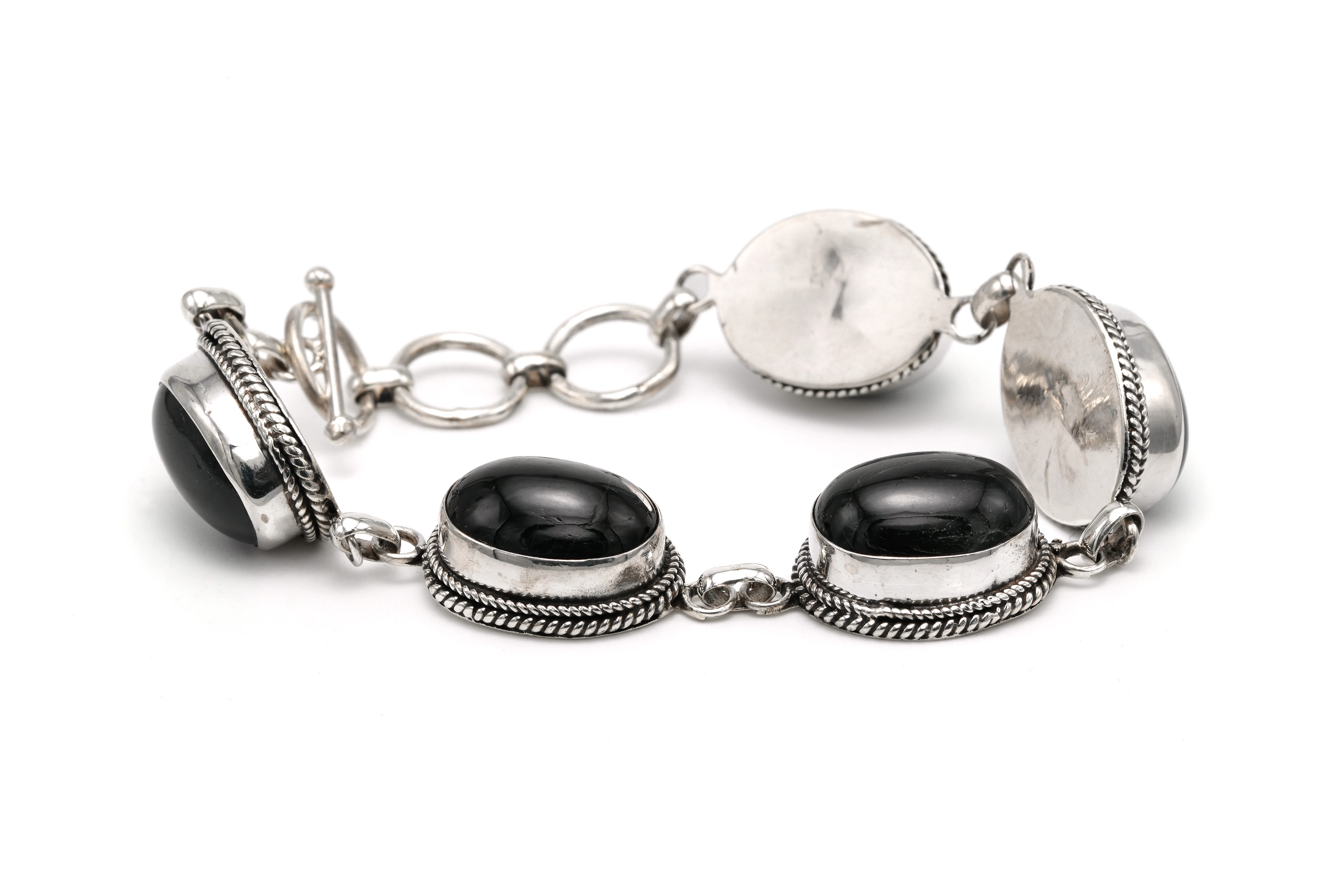Bracelet contemporain en argent 925 serti d'hyperstènes - 2