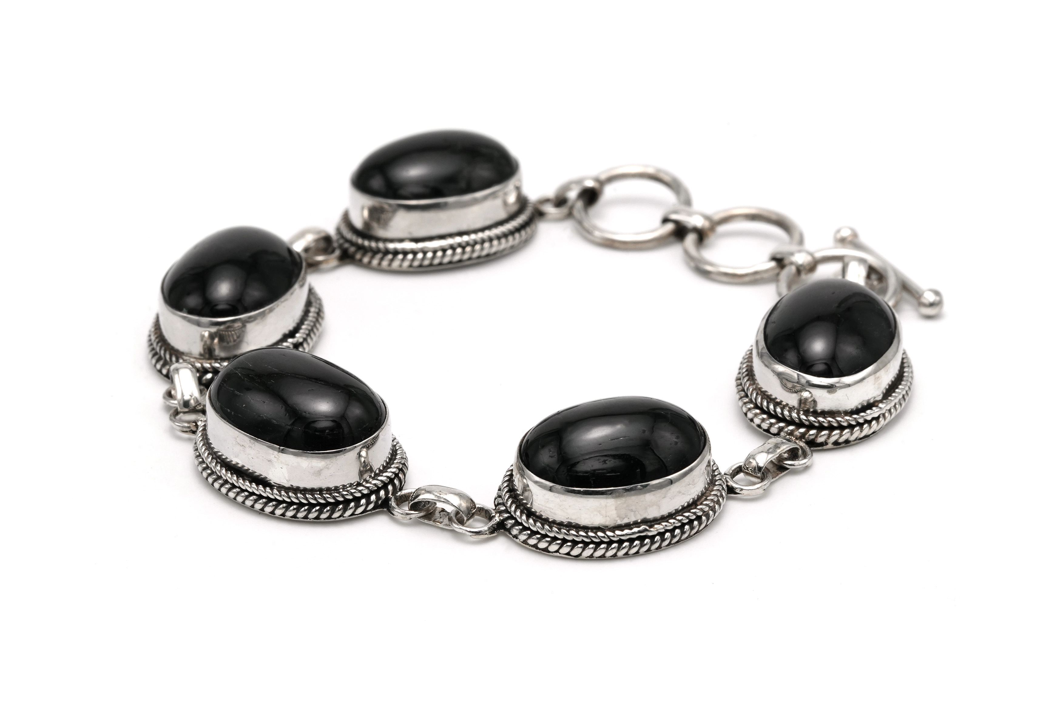 Bracelet contemporain en argent 925 serti d'hyperstènes - 3