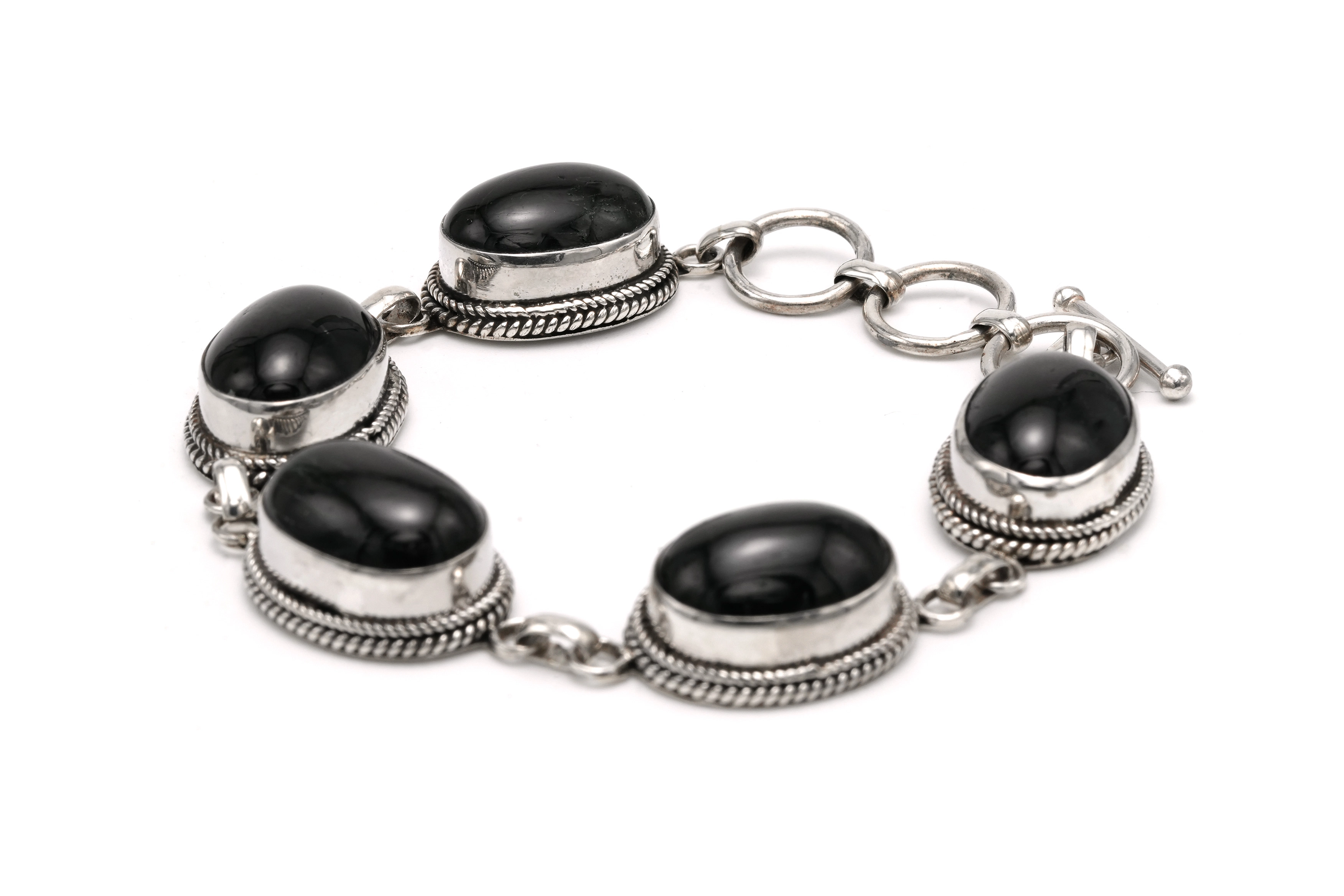 Bracelet contemporain en argent 925 serti d'hyperstènes - 4