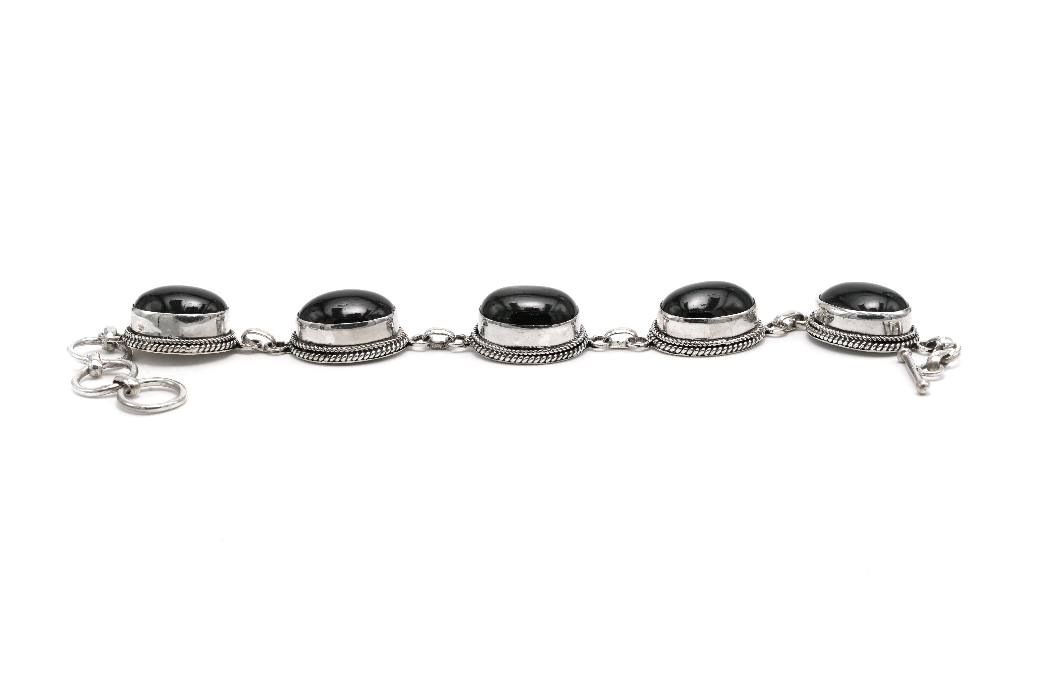 Bracelet contemporain en argent 925 serti d'hyperstènes - 5