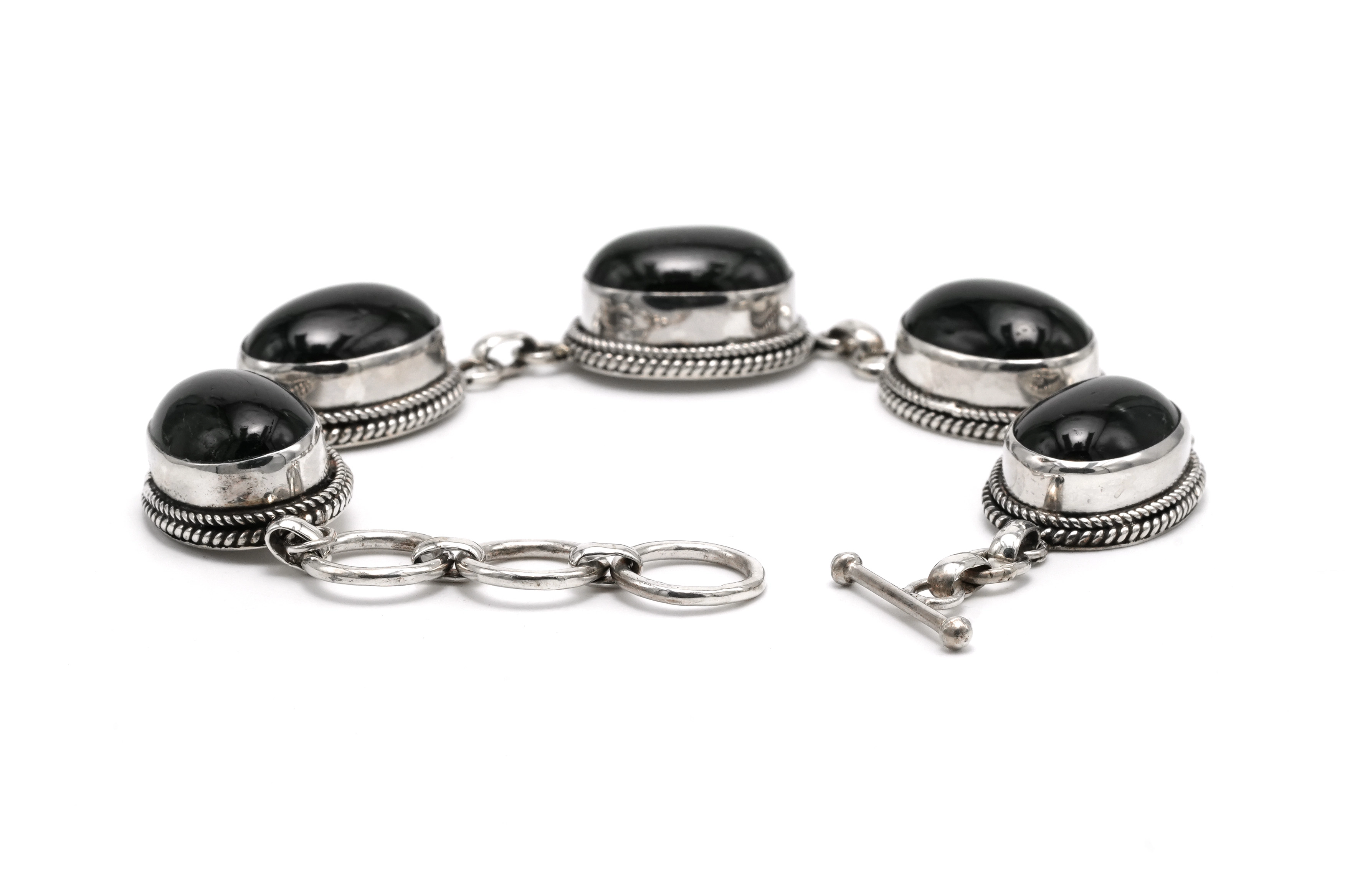 Bracelet contemporain en argent 925 serti d'hyperstènes - 6