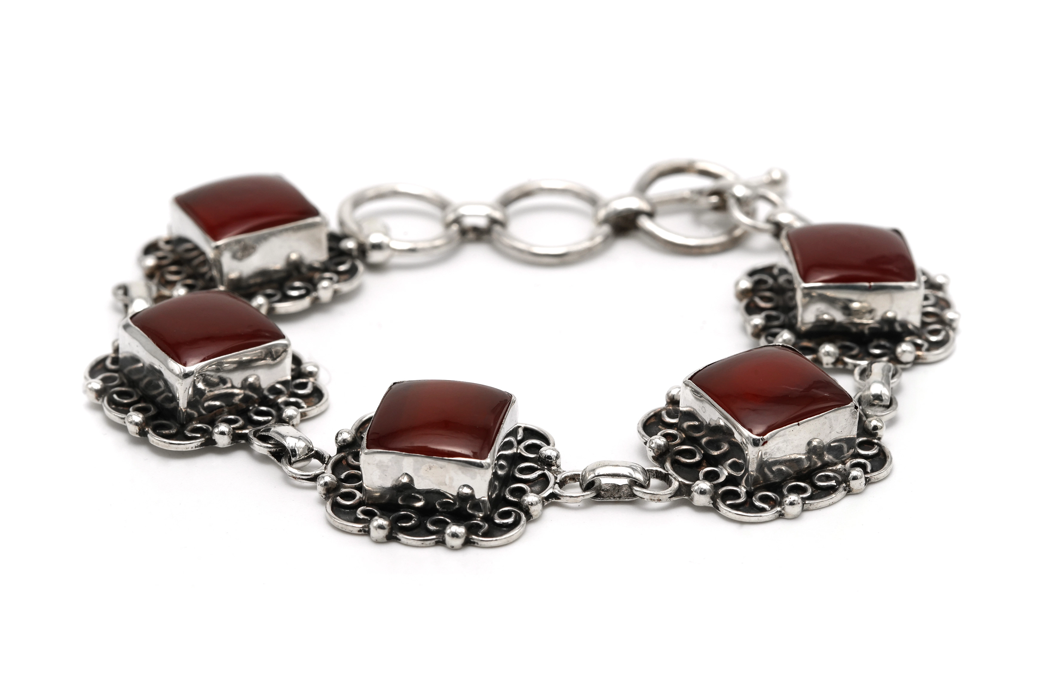 Bracelet contemporain en argent 925 serti de cornalines - 3