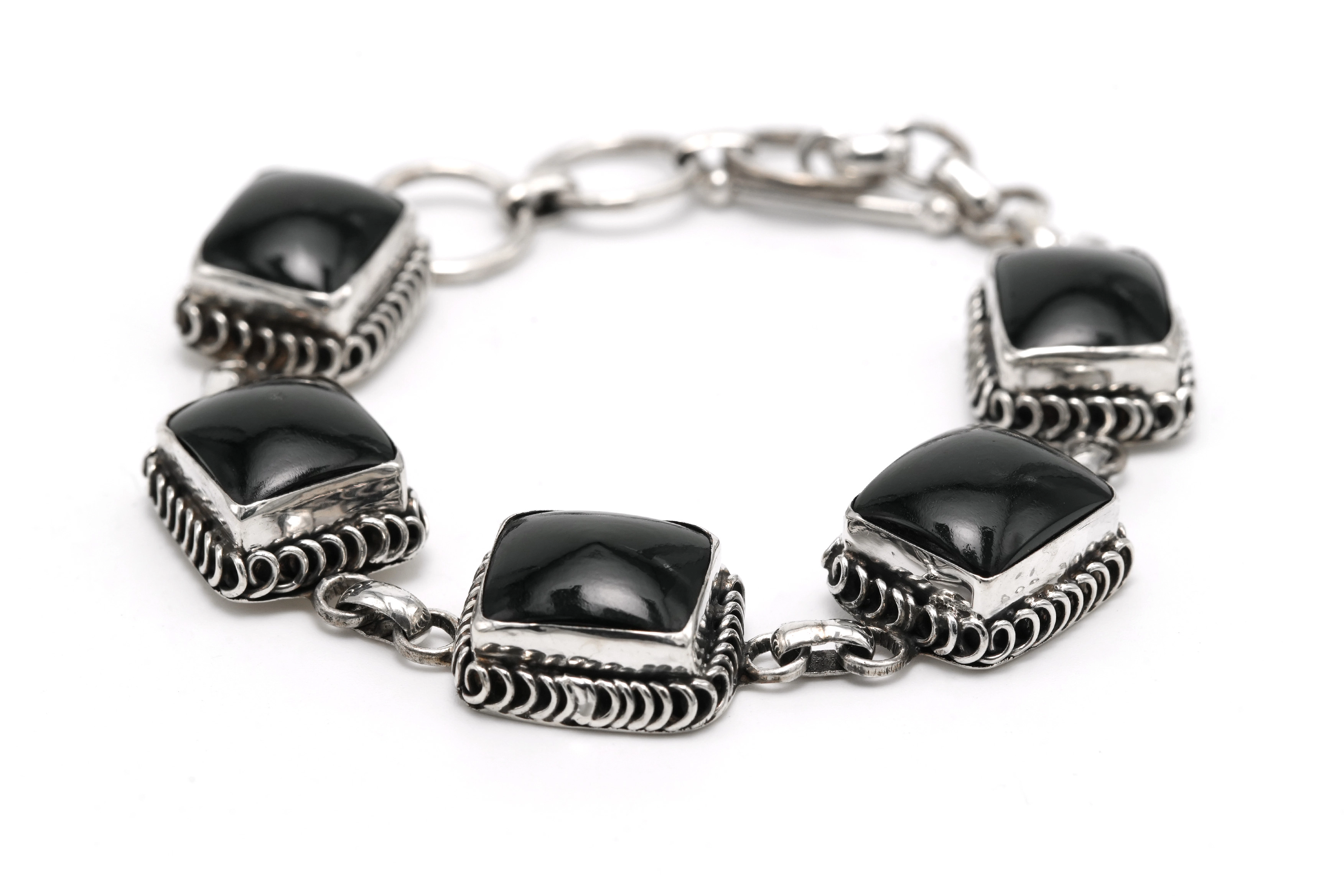 Bracelet contemporain en argent 925 serti d'onyx - 4
