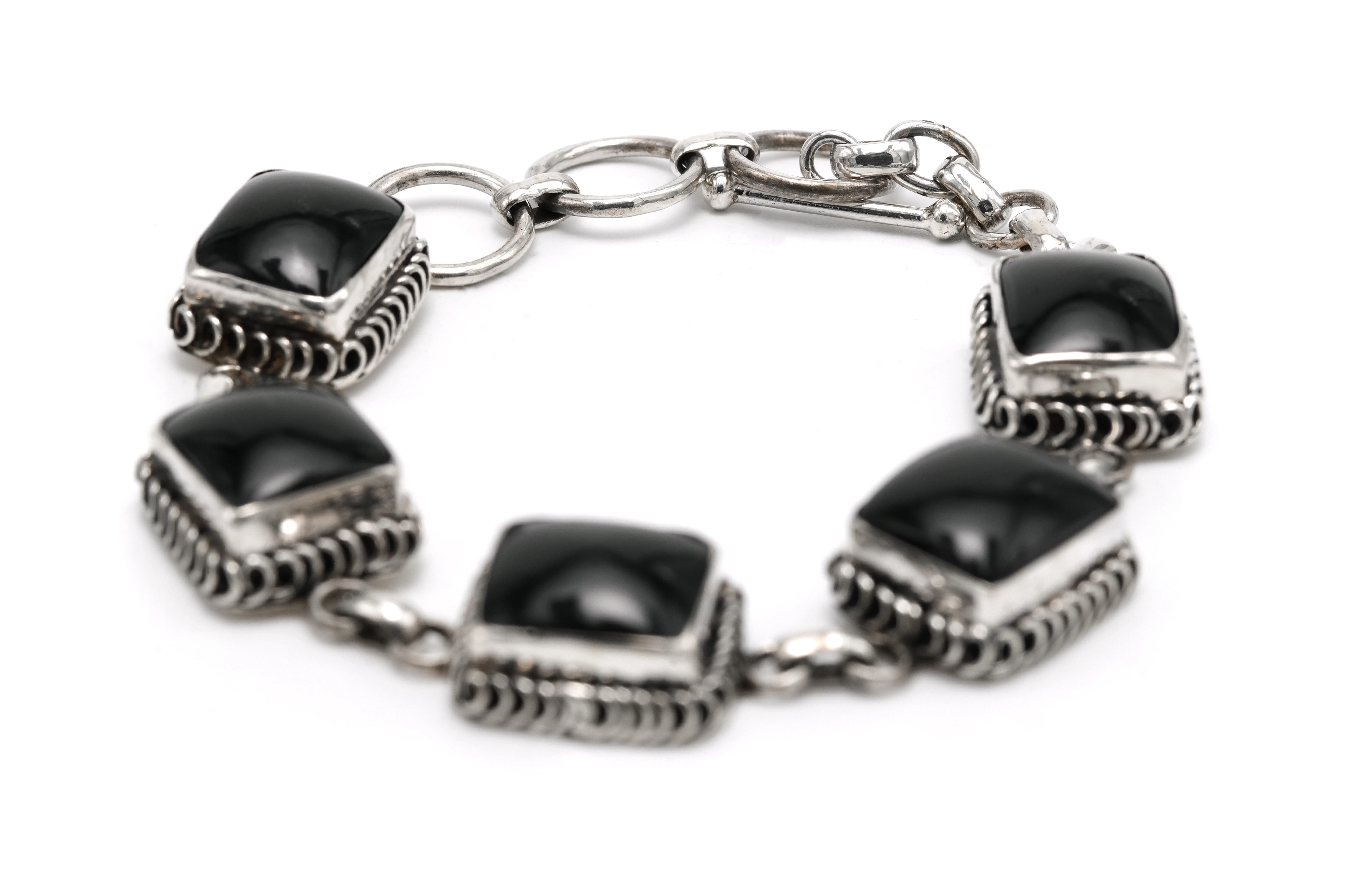 Bracelet contemporain en argent 925 serti d'onyx - 5