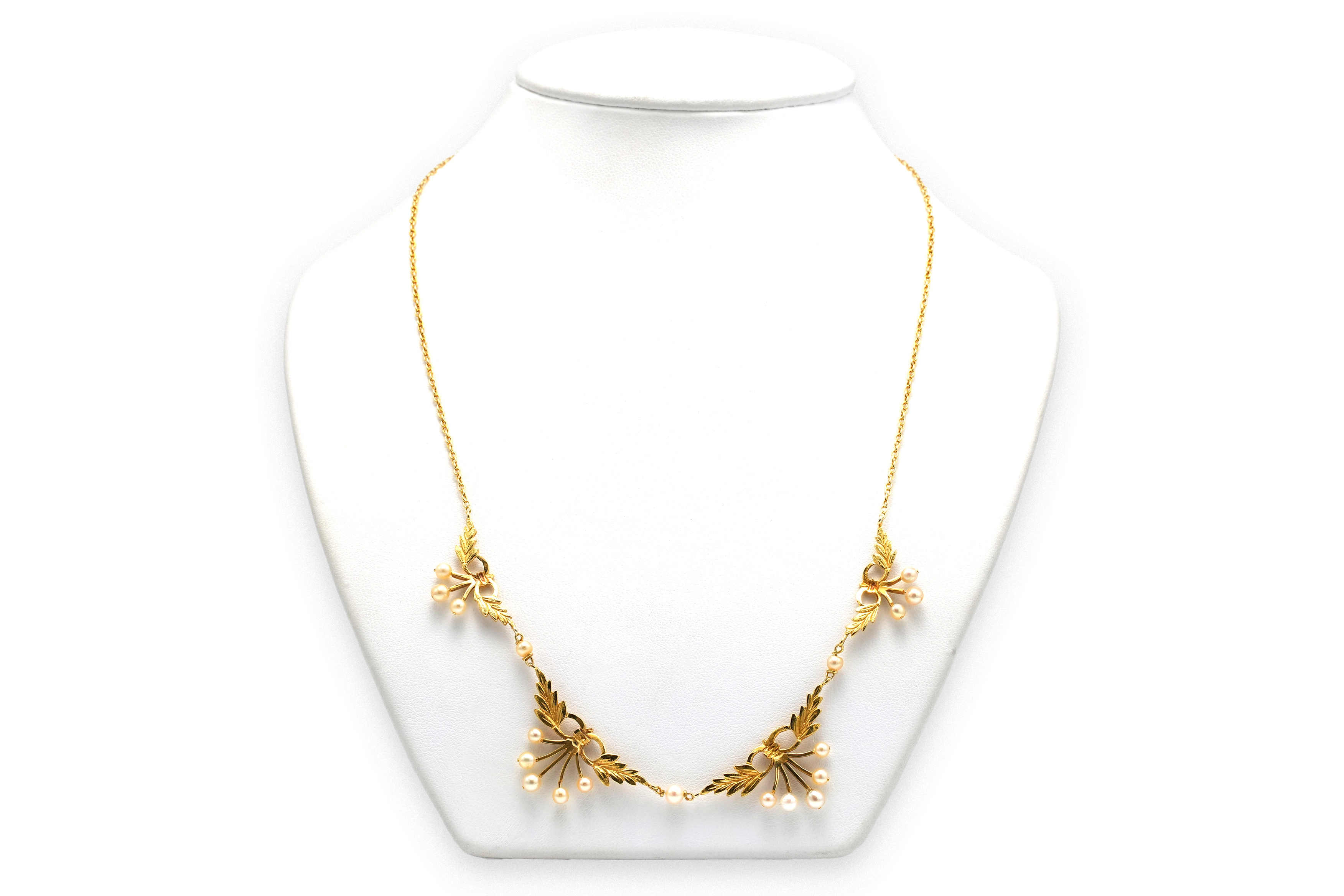 Collier Art Déco en or jaune 18 carats serti de perles - 5