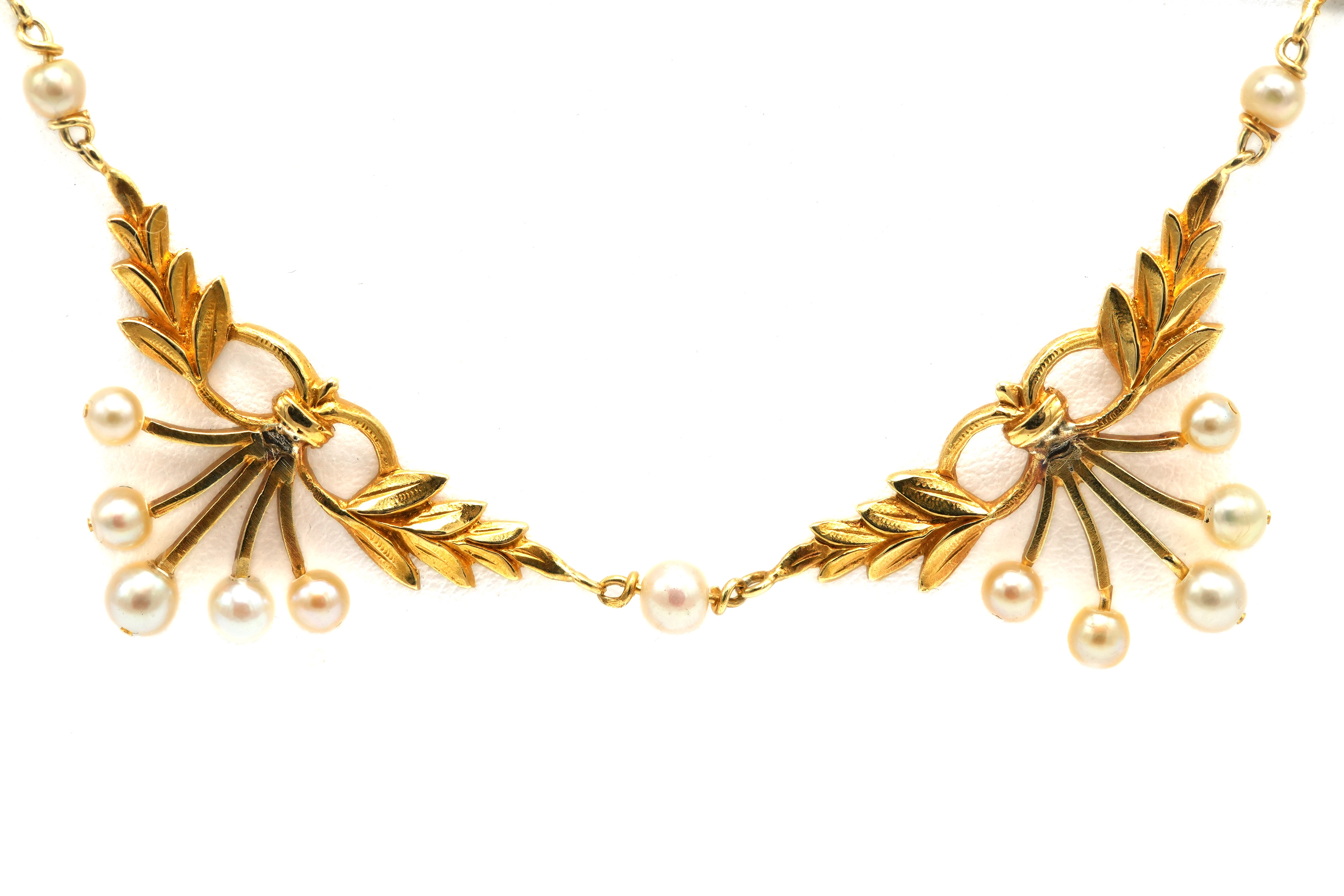 Collier Art Déco en or jaune 18 carats serti de perles - 4