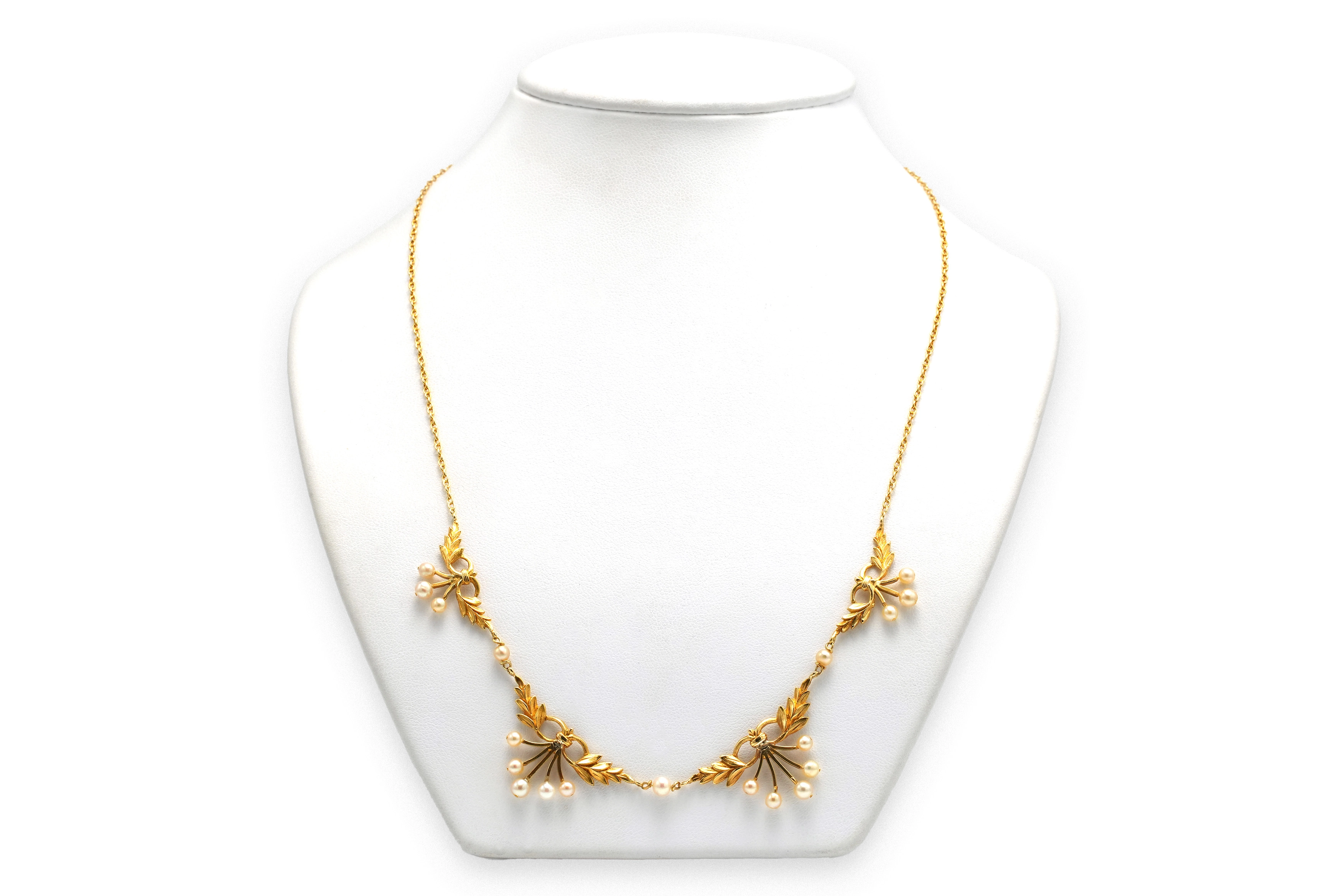 Collier Art Déco en or jaune 18 carats serti de perles - 1