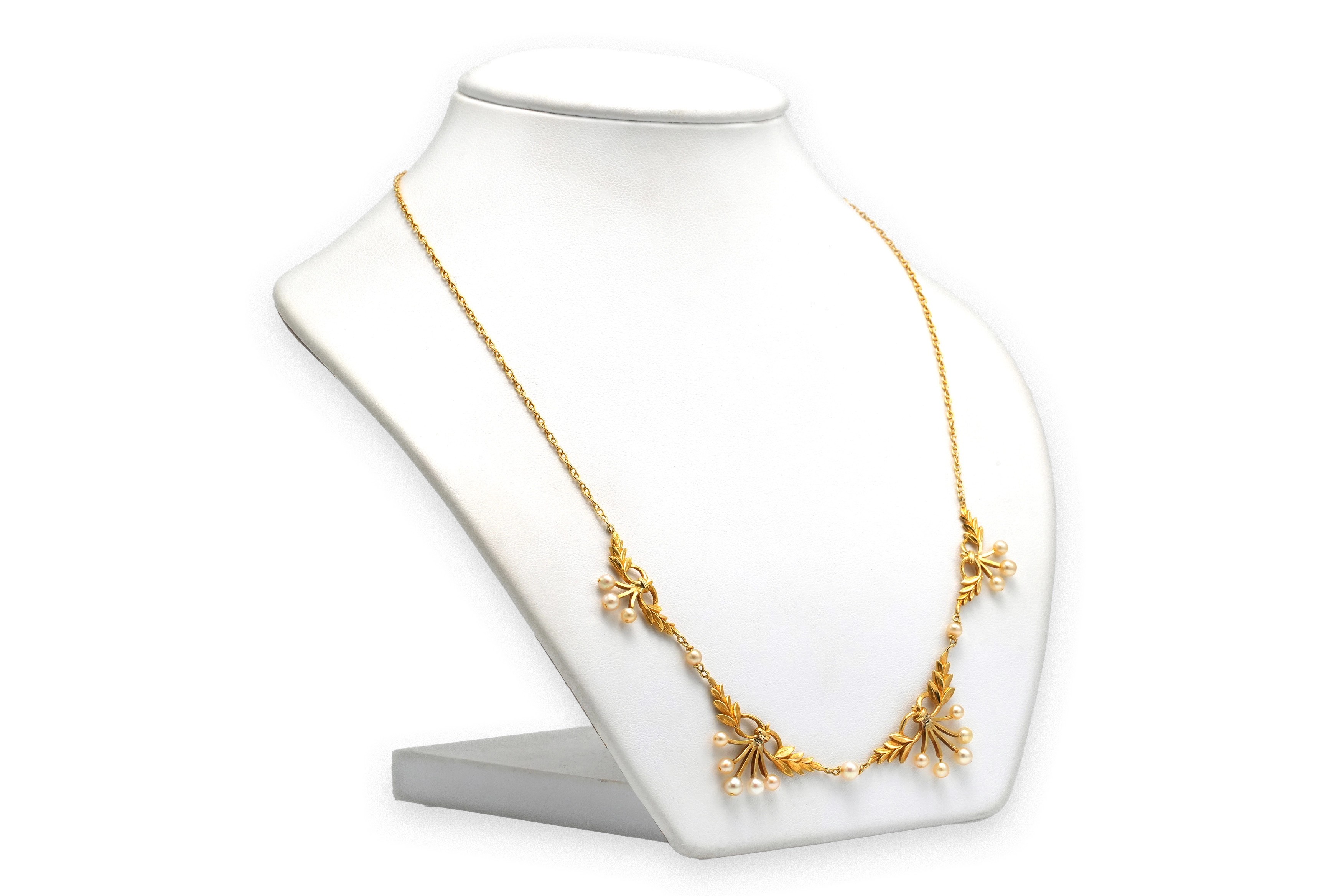 Collier Art Déco en or jaune 18 carats serti de perles - 3