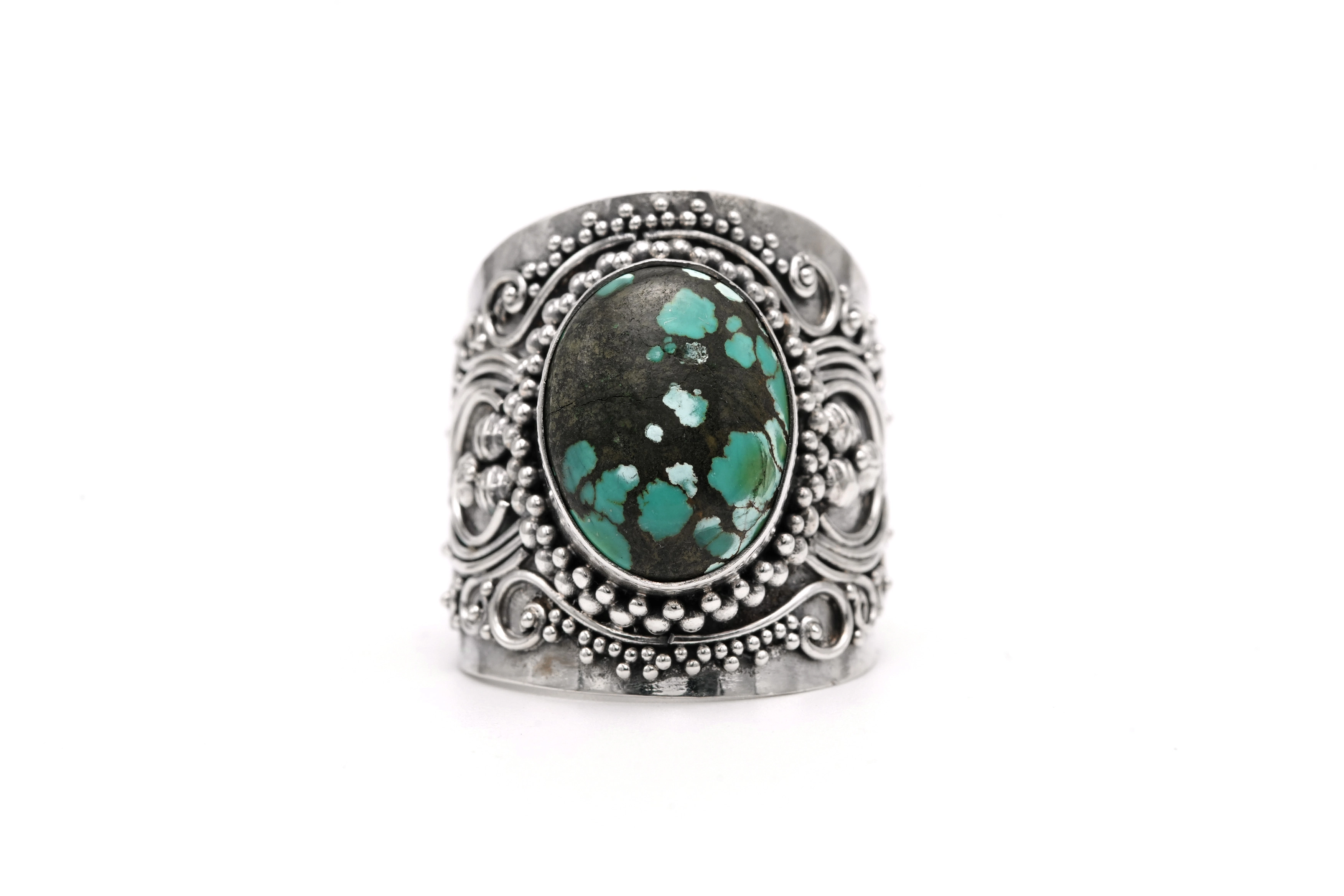Bague contemporaine en argent 925 sertie d'une turquoise - 1