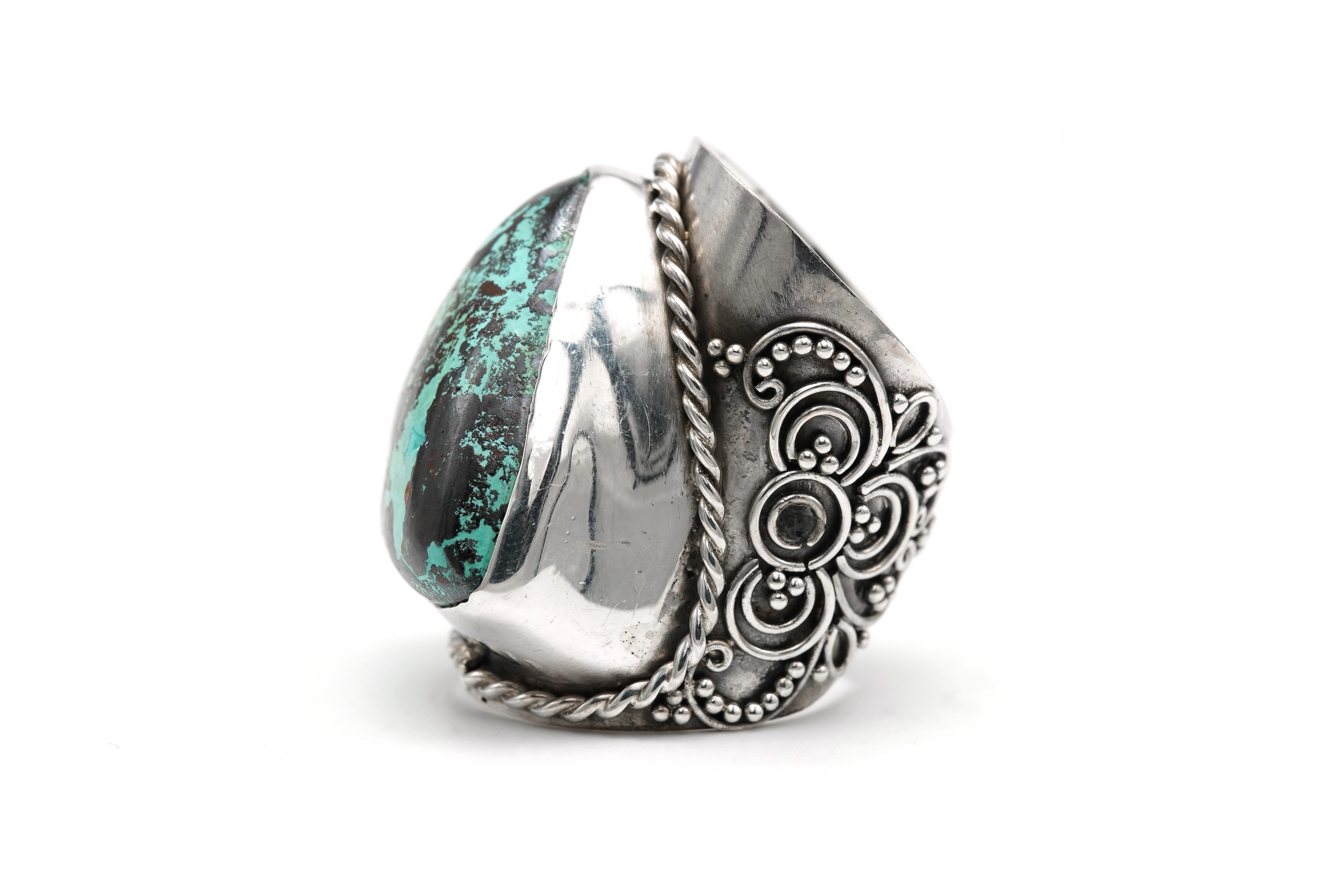 Bague contemporaine en argent 925 sertie d'une turquoise - 3