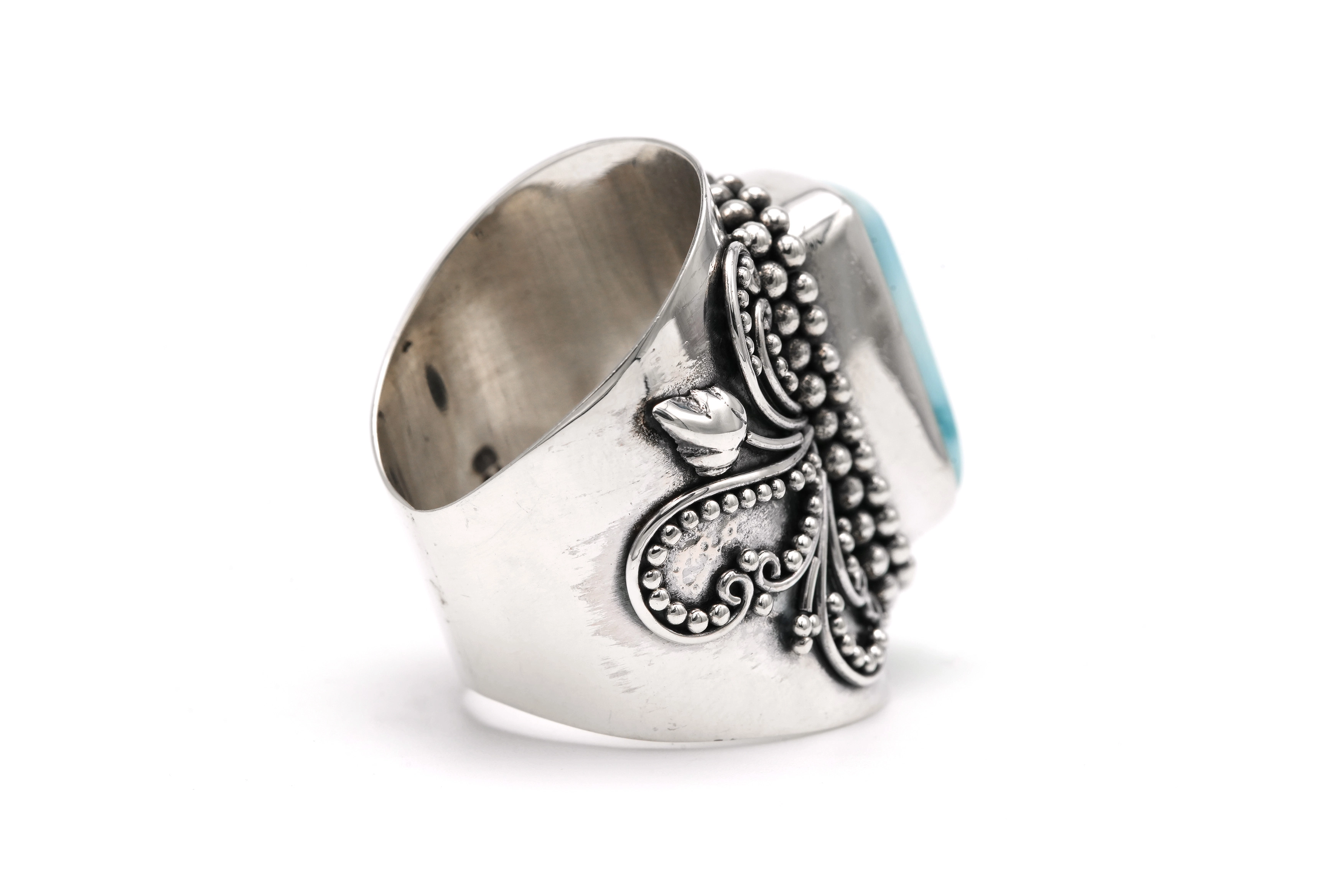 Bague contemporaine en argent 925 sertie d'une larimar - 5