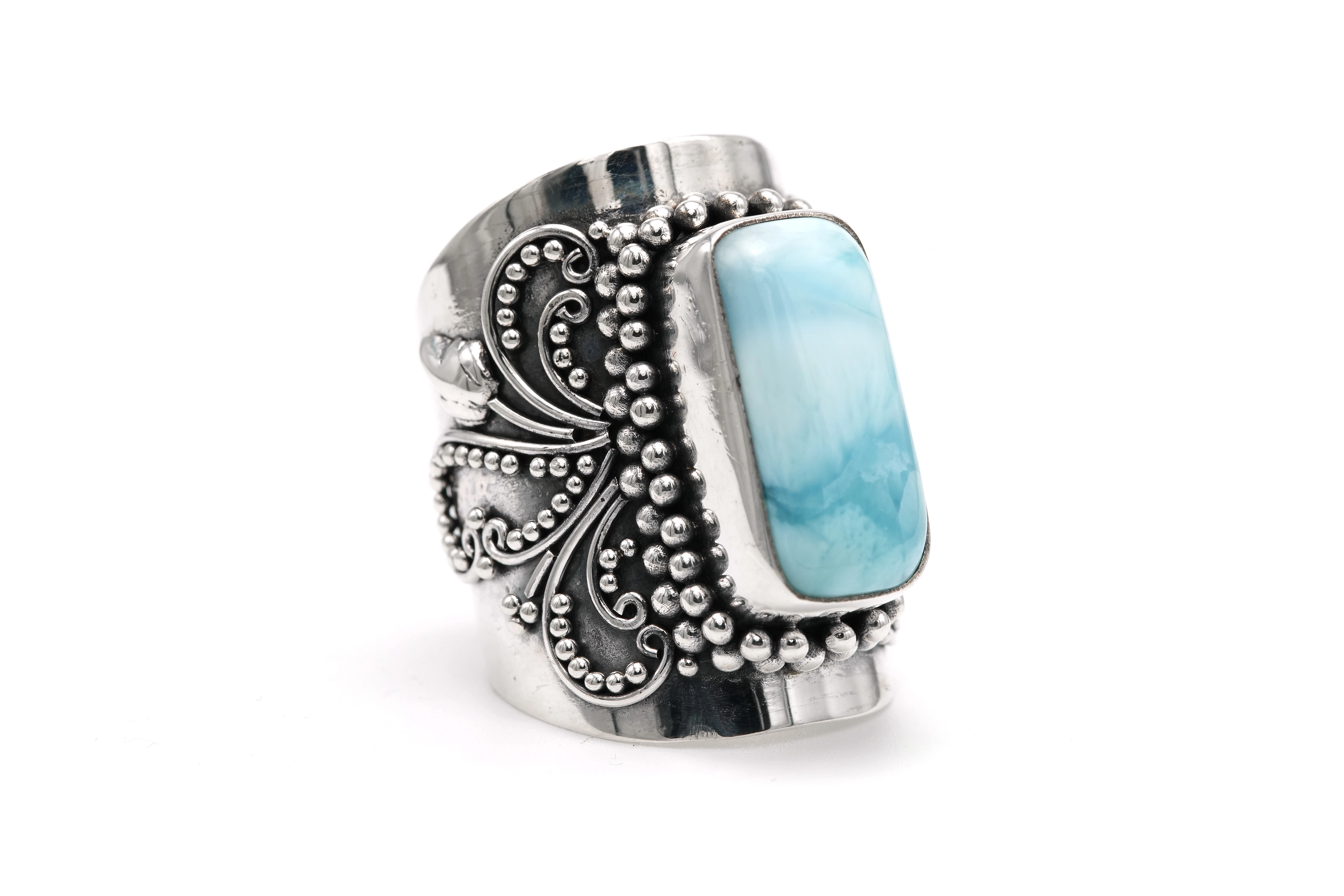 Bague contemporaine en argent 925 sertie d'une larimar - 6