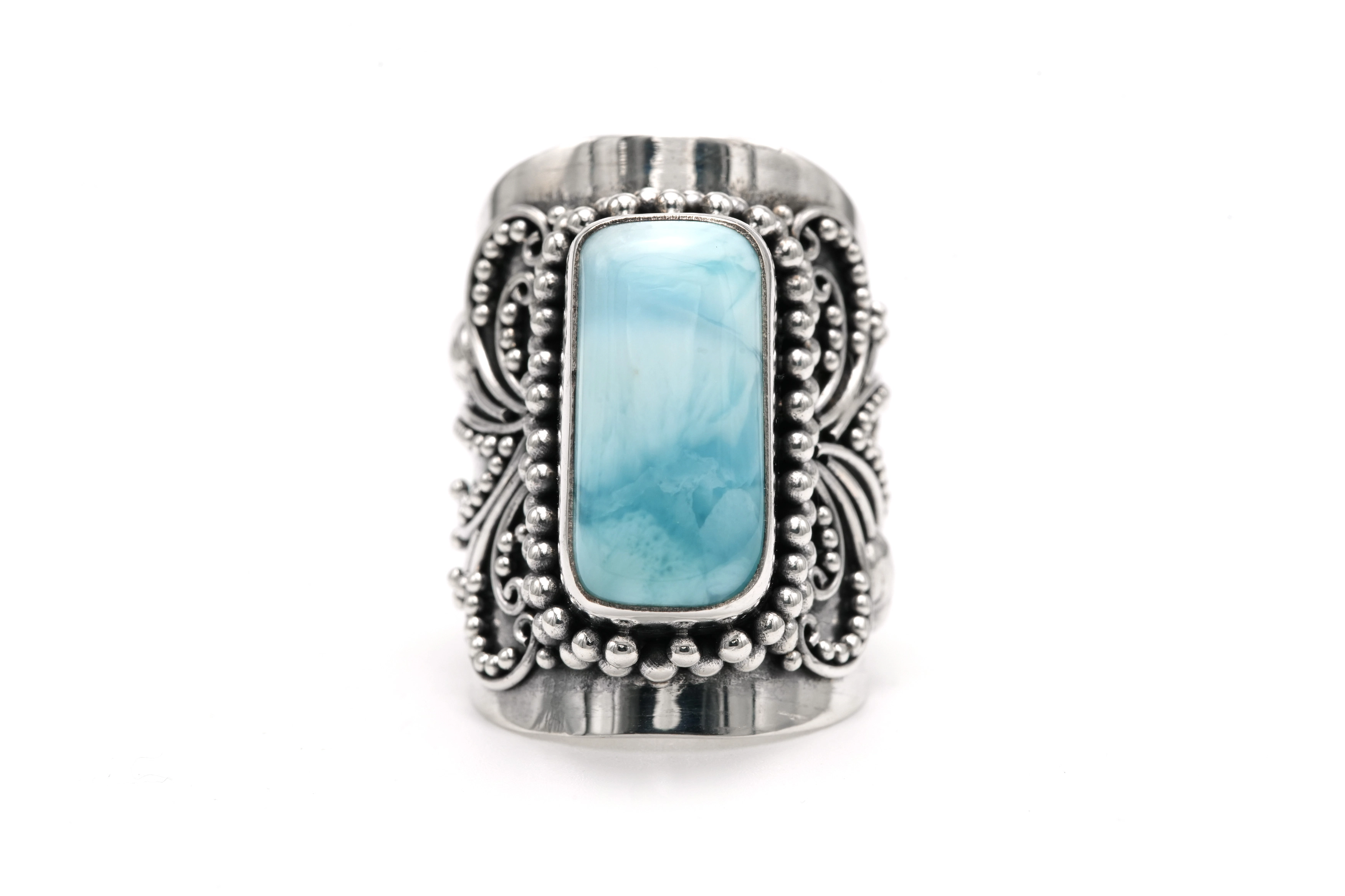 Bague contemporaine en argent 925 sertie d'une larimar - 1