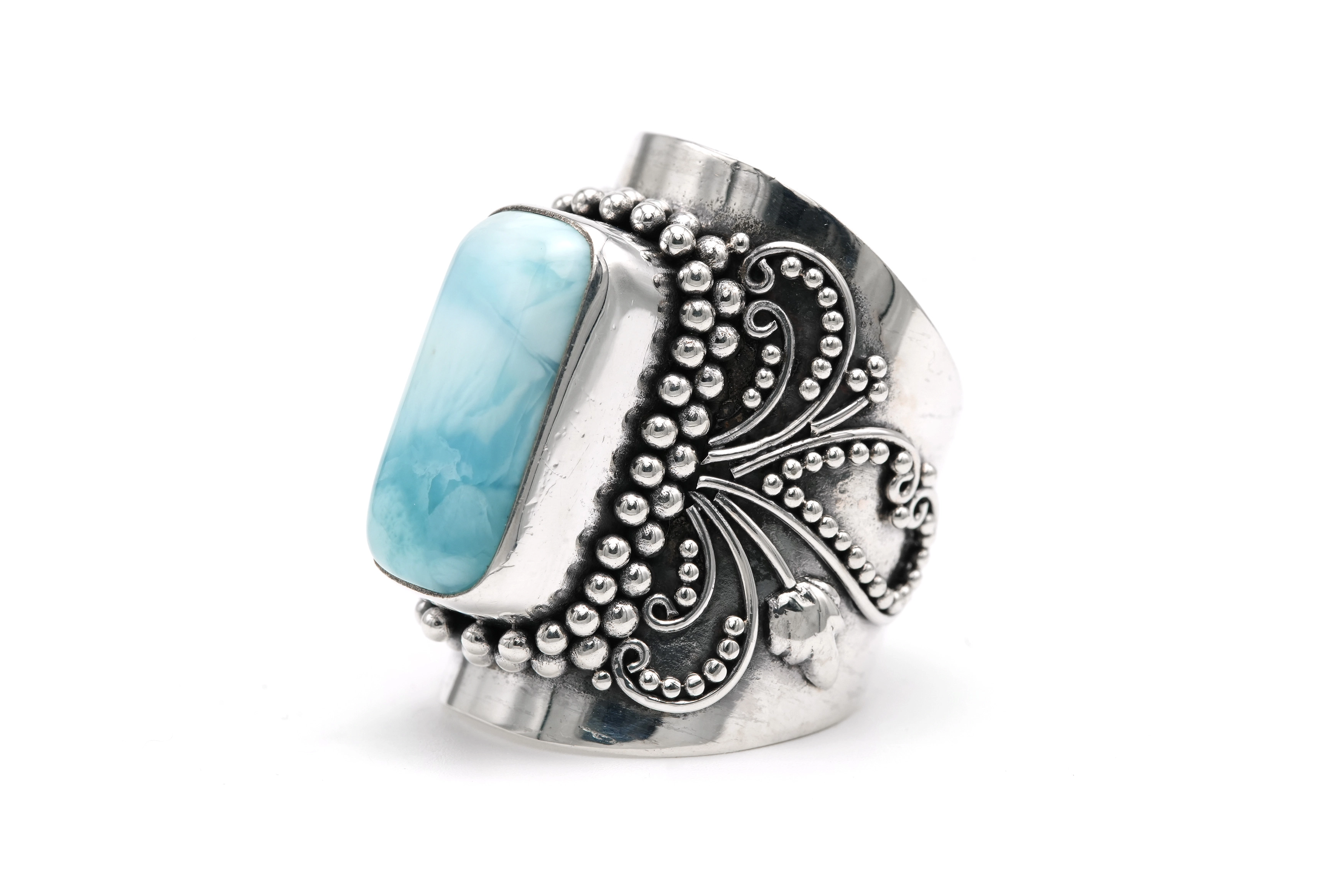 Bague contemporaine en argent 925 sertie d'une larimar - 2