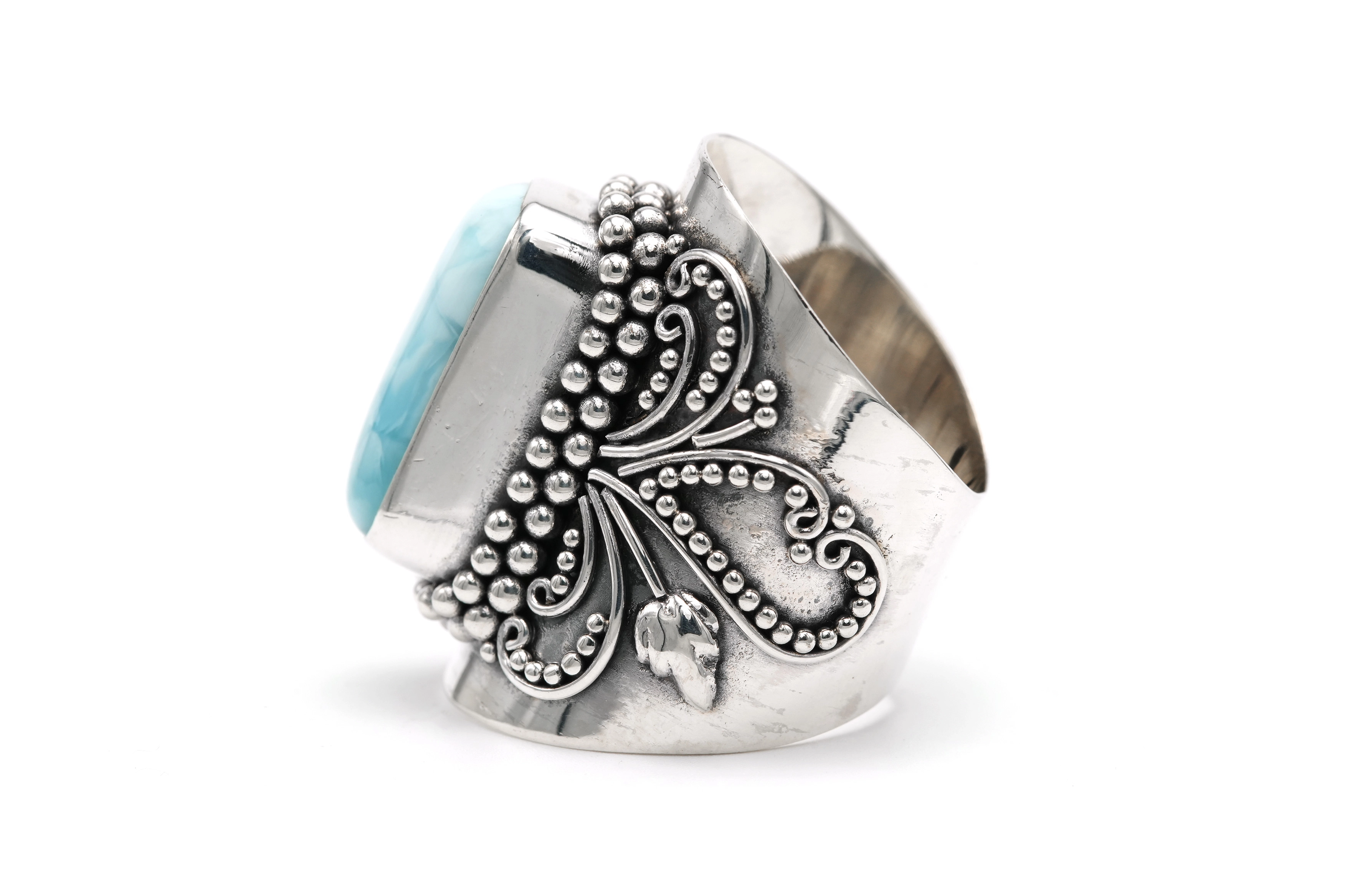 Bague contemporaine en argent 925 sertie d'une larimar - 3