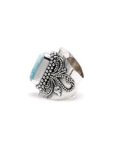 Bague contemporaine en argent 925 sertie d'une larimar - 3