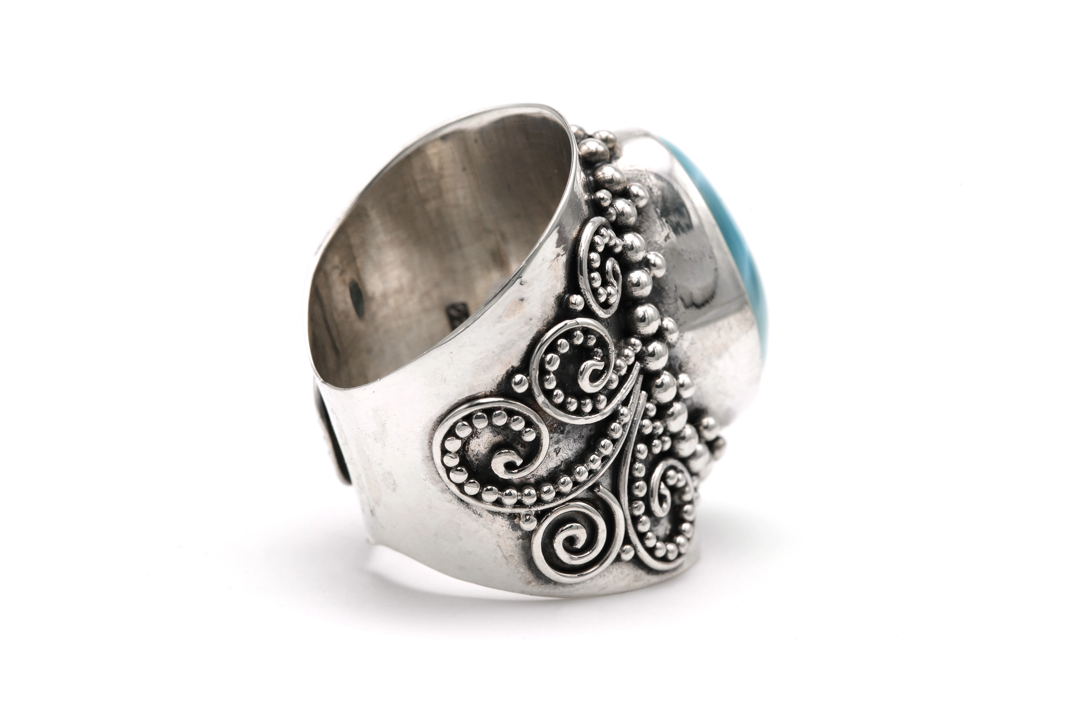 Bague contemporaine en argent 925 sertie d'une larimar - 5