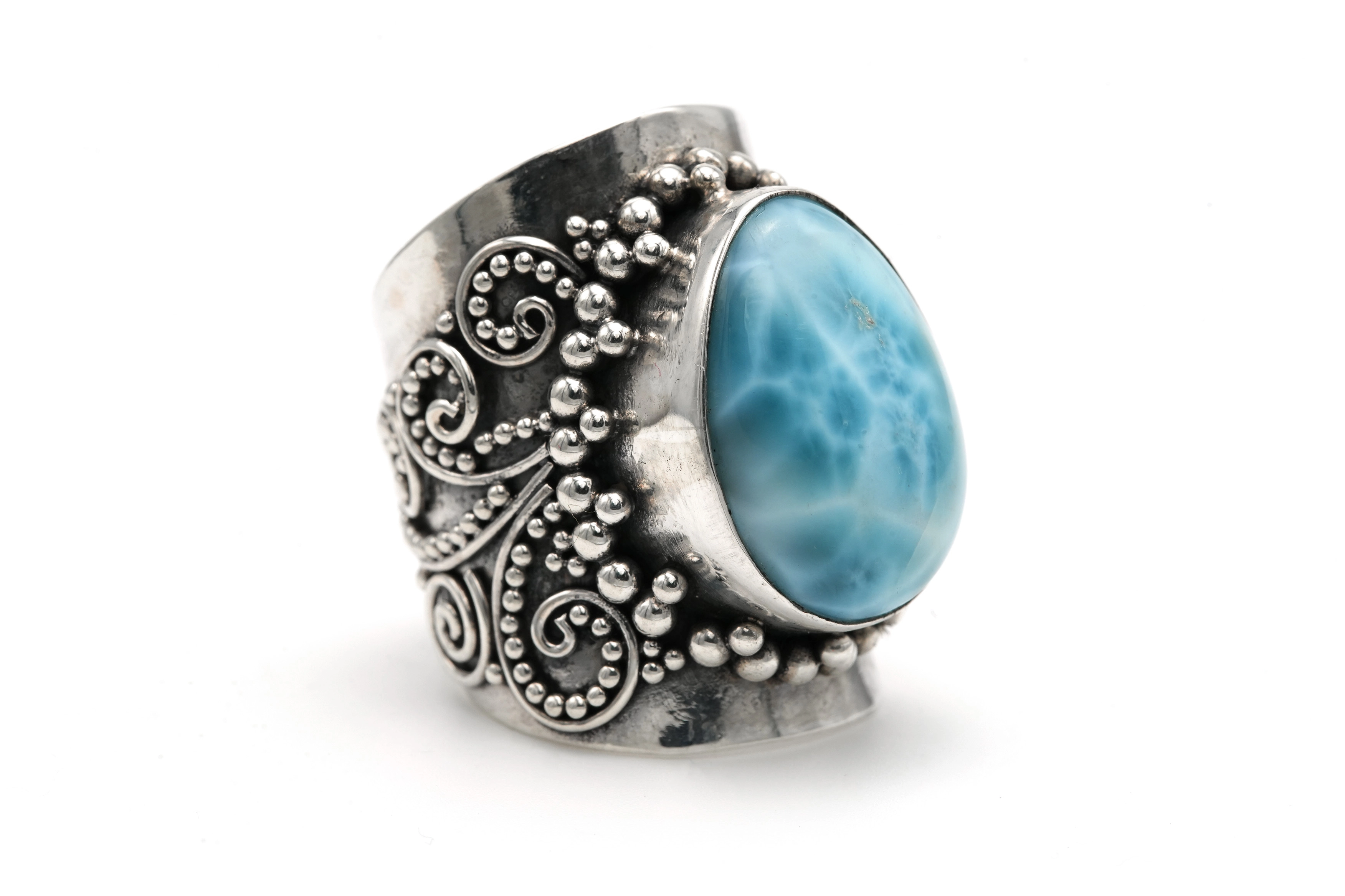 Bague contemporaine en argent 925 sertie d'une larimar - 6