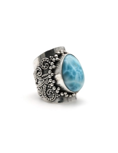 Bague contemporaine en argent 925 sertie d'une larimar - 6