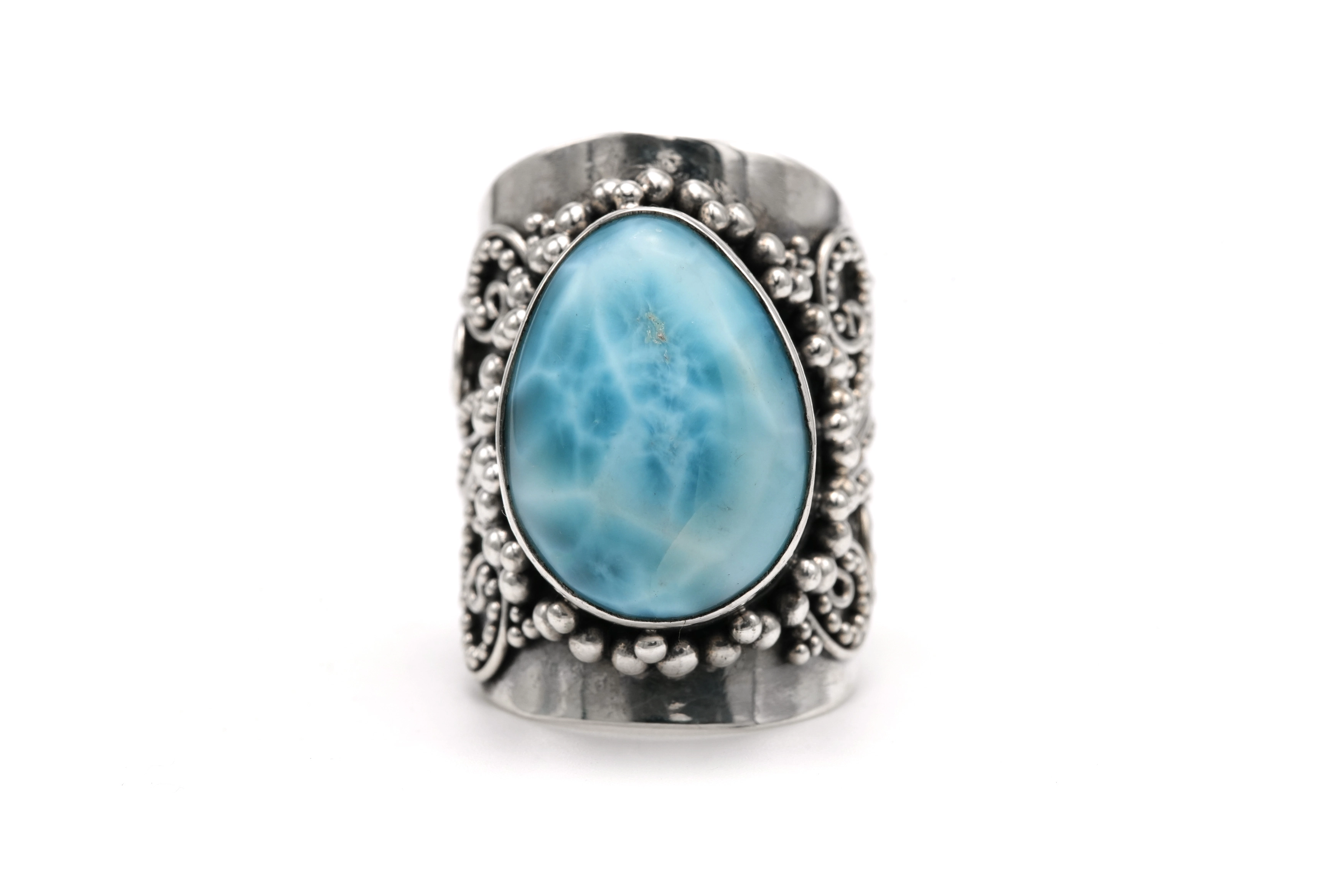 Bague contemporaine en argent 925 sertie d'une larimar - 1