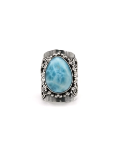 Bague contemporaine en argent 925 sertie d'une larimar - 1