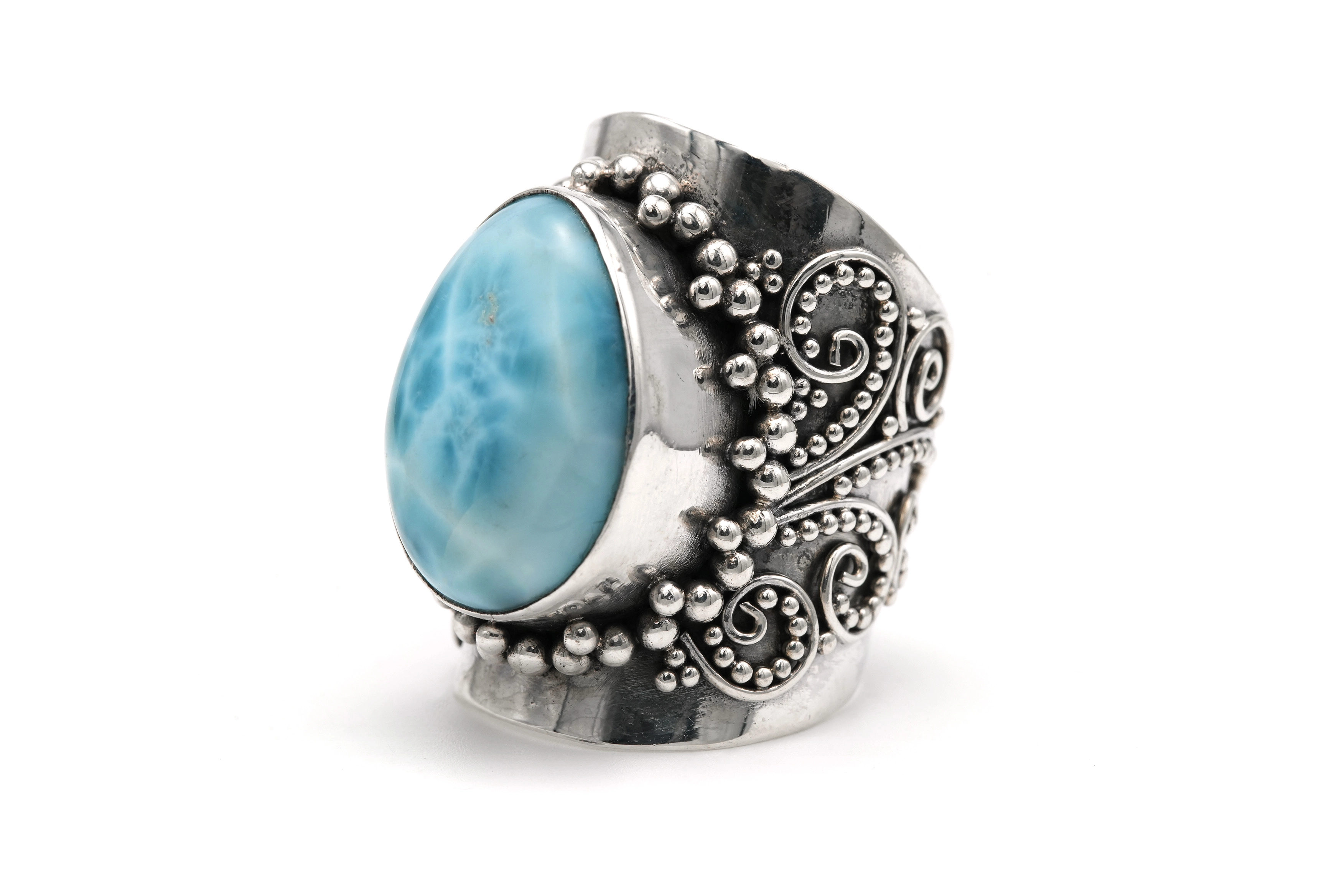 Bague contemporaine en argent 925 sertie d'une larimar - 2