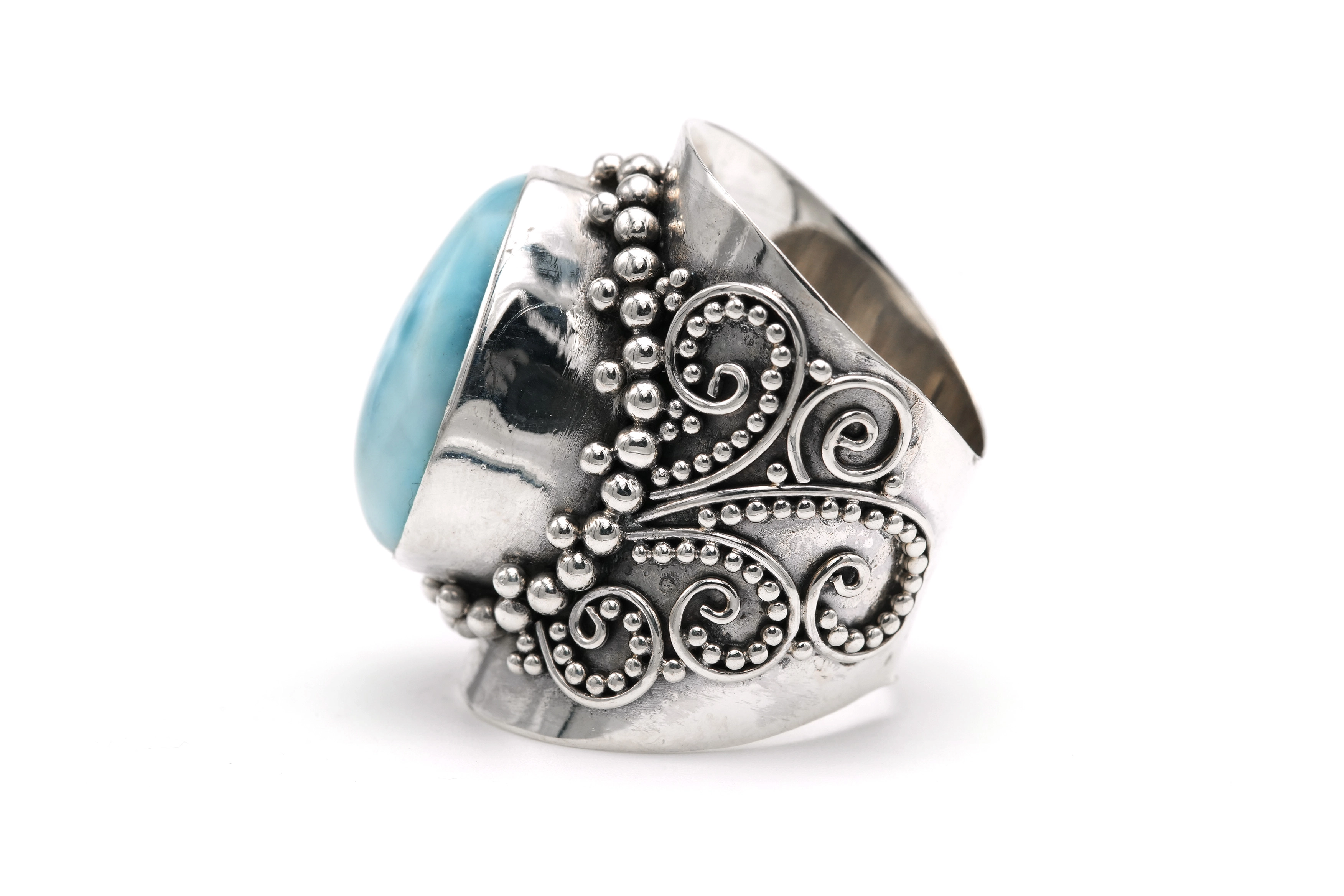 Bague contemporaine en argent 925 sertie d'une larimar - 3