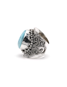 Bague contemporaine en argent 925 sertie d'une larimar - 3