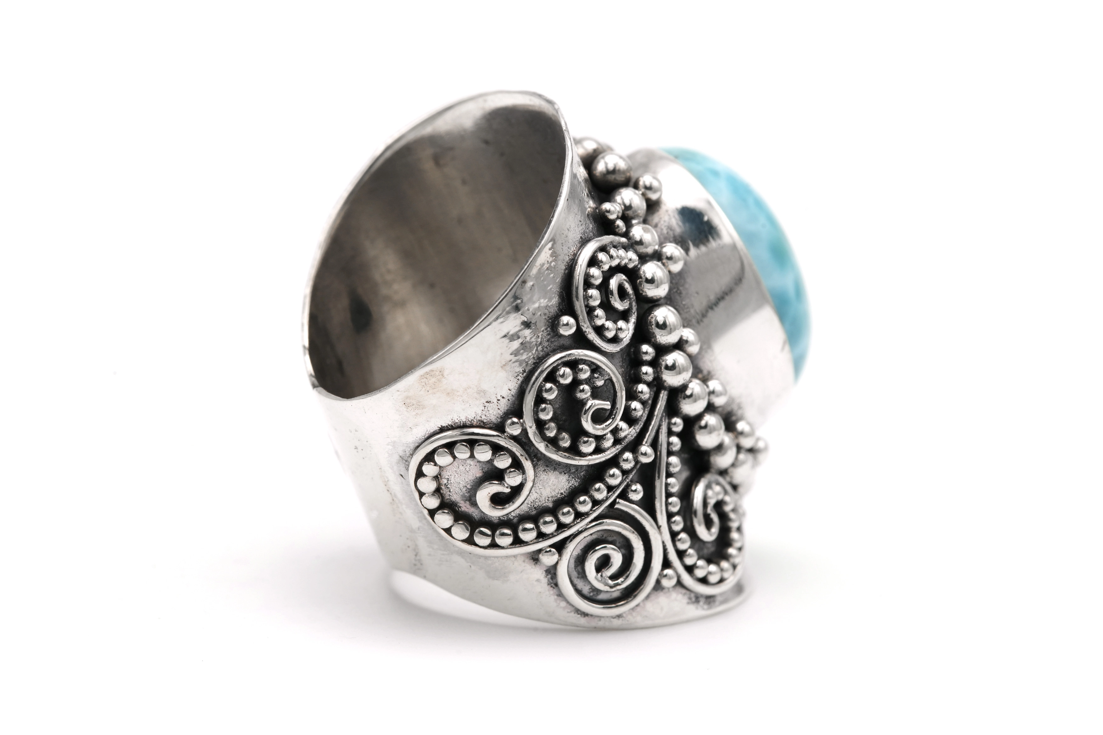 Bague contemporaine en argent 925 sertie d'une larimar - 5