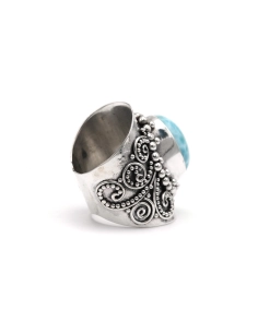 Bague contemporaine en argent 925 sertie d'une larimar - 5