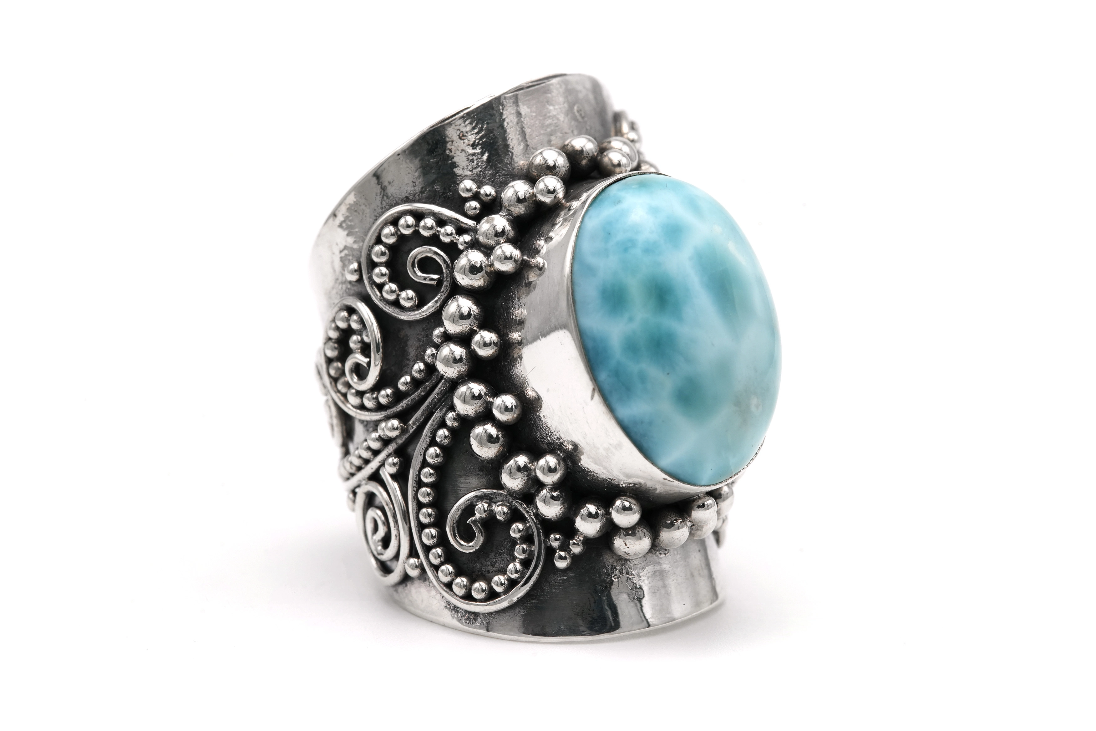 Bague contemporaine en argent 925 sertie d'une larimar - 6